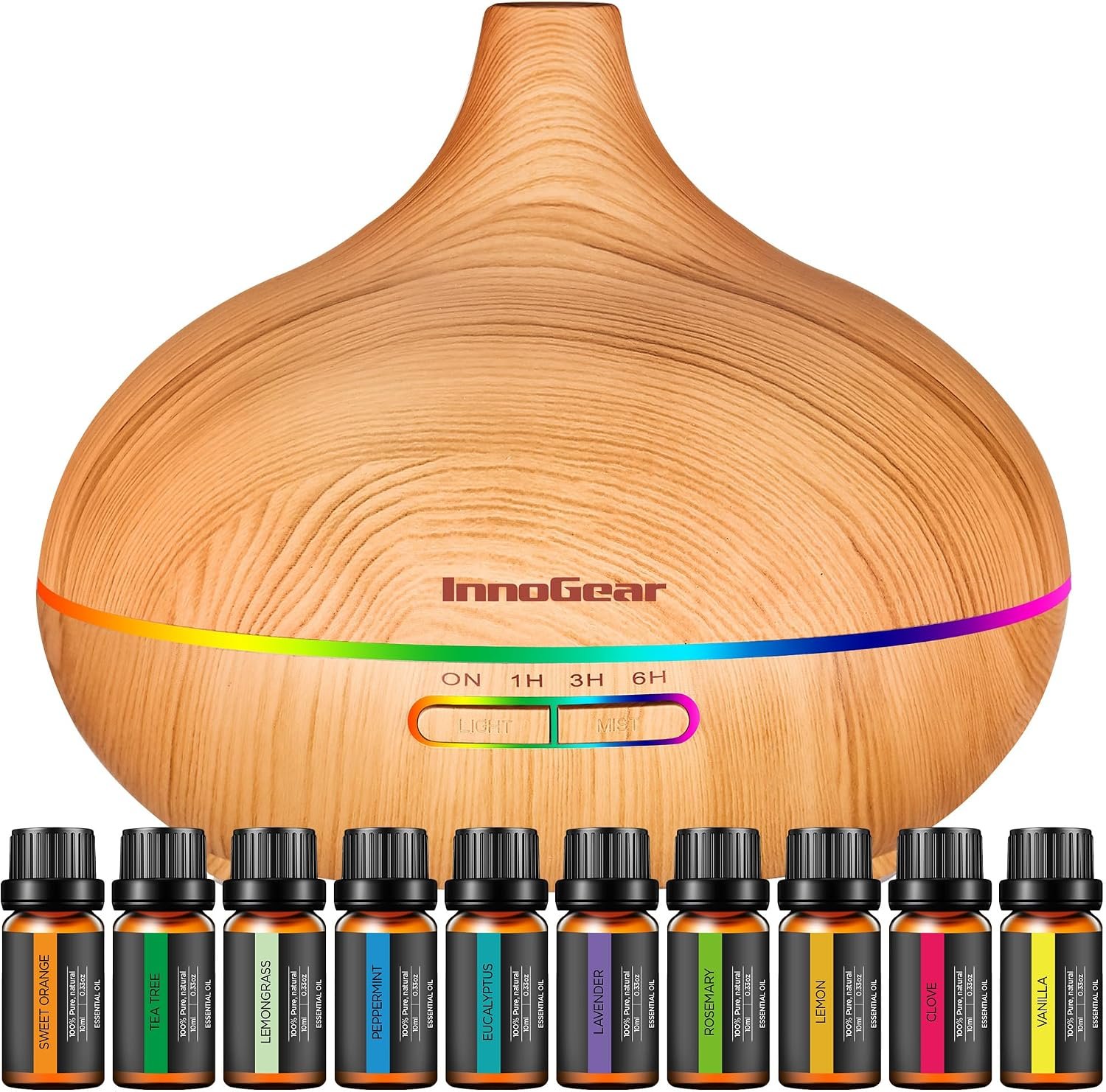 InnoGear 400ml Aromatherapy Essential Oil Diffuser 10 Oils Gift Set, Yellow