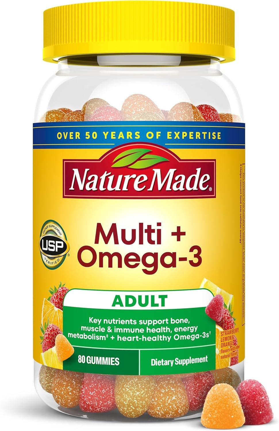 Nature Made Multivitamin + Omega-3, Multivitamin Gummies for Adults, 80 Ct