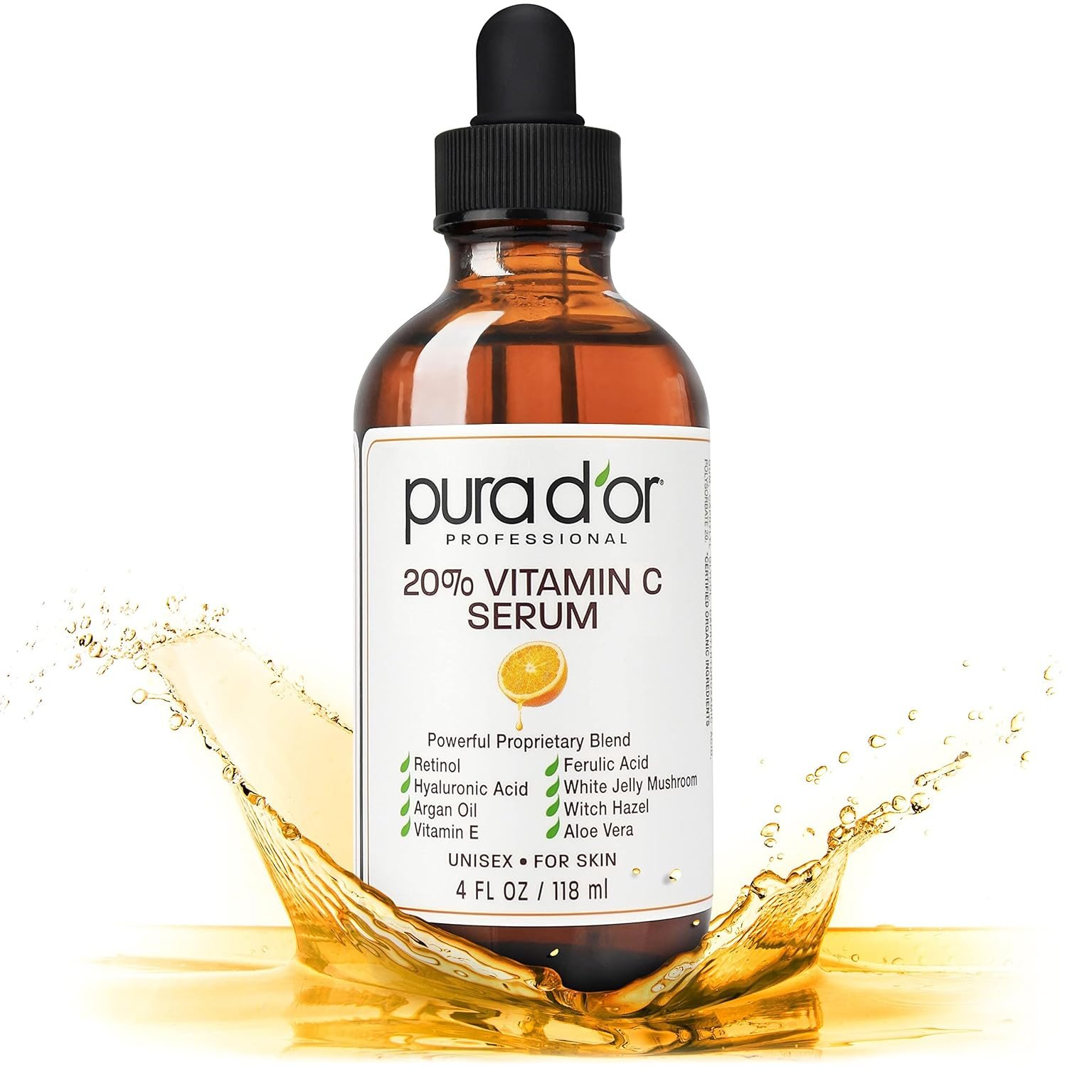 PURA D’OR 20% Vitamin C Anti-Aging Facial Serum, 4 fl oz