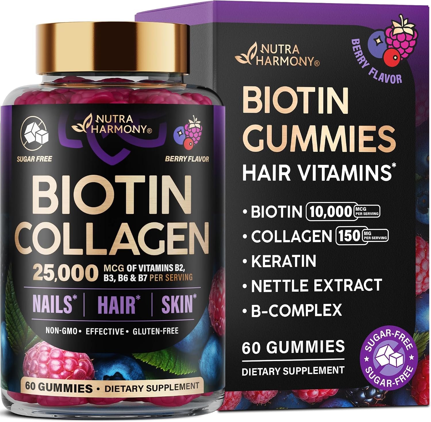 Biotin Gummies for Hair Growth Support – for Women & Men – Berry, 60 Gummy