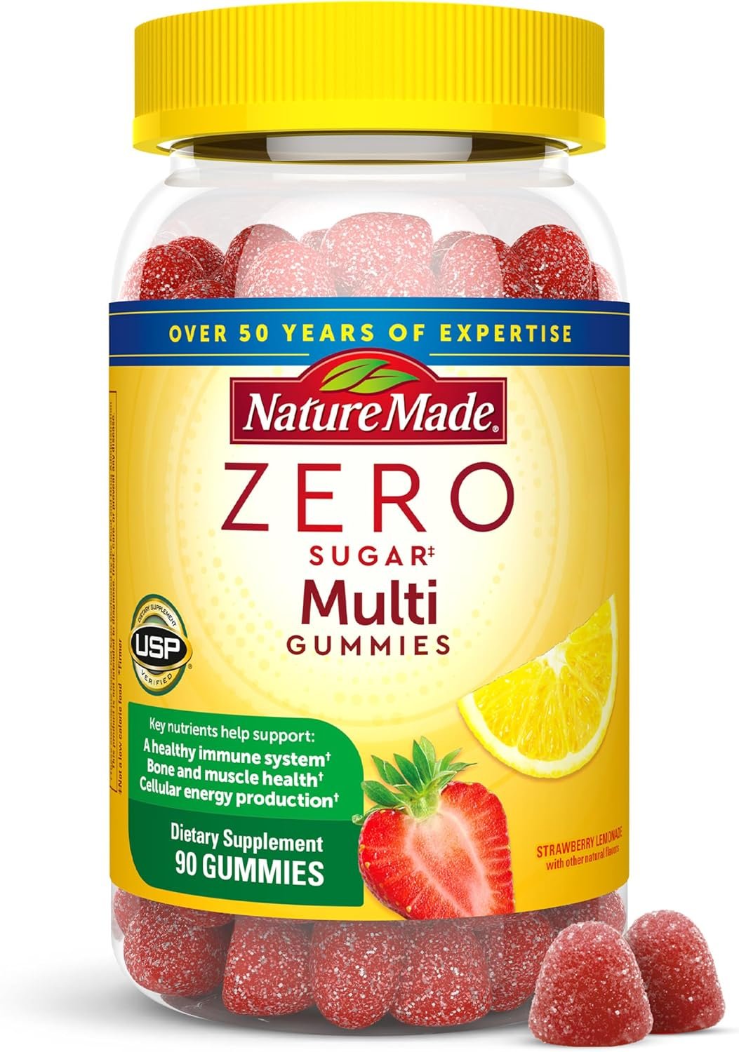 Nature Made Zero Sugar Multivitamin Gummies, Mens & Womens Multivitamins, Daily Nutritional Support Vitamin and Mineral Supplement, Aspartame Free, 90 Gummies, 45 Day Supply