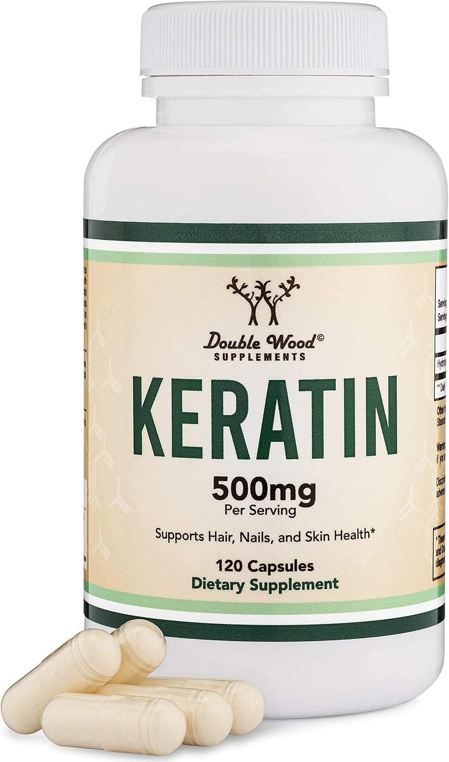 Keratin 500mg, Hair Strength, Nail + Skin Support, Vegan, 120 Capsules