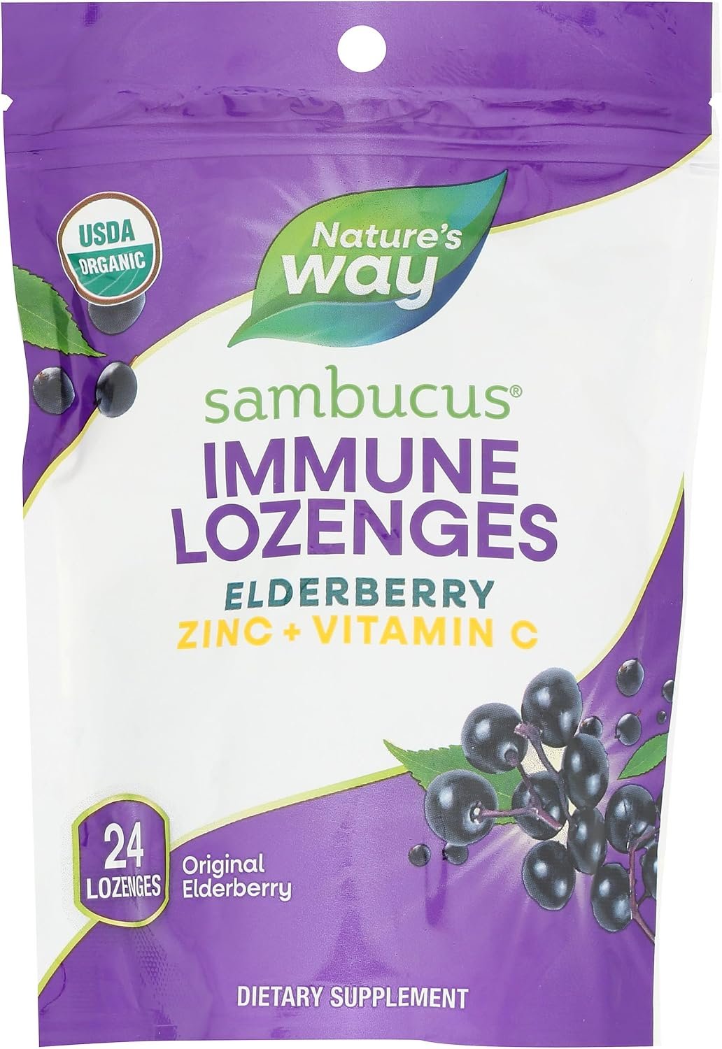 Nature’s Way Sambucus Immune Lozenges, Elderberry Flavored Lozenges, 24 ct