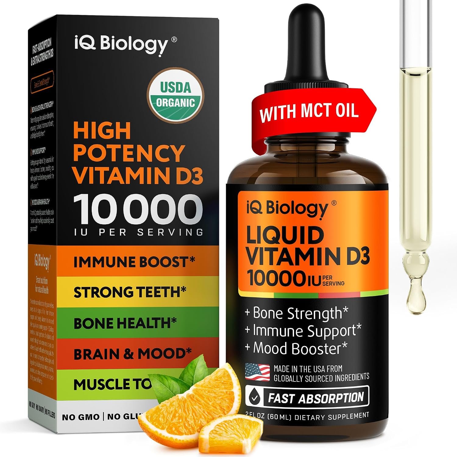 Liquid Vitamin D3 10000 IU – USDA Organic Vitamin D Drops for Adults & Kids