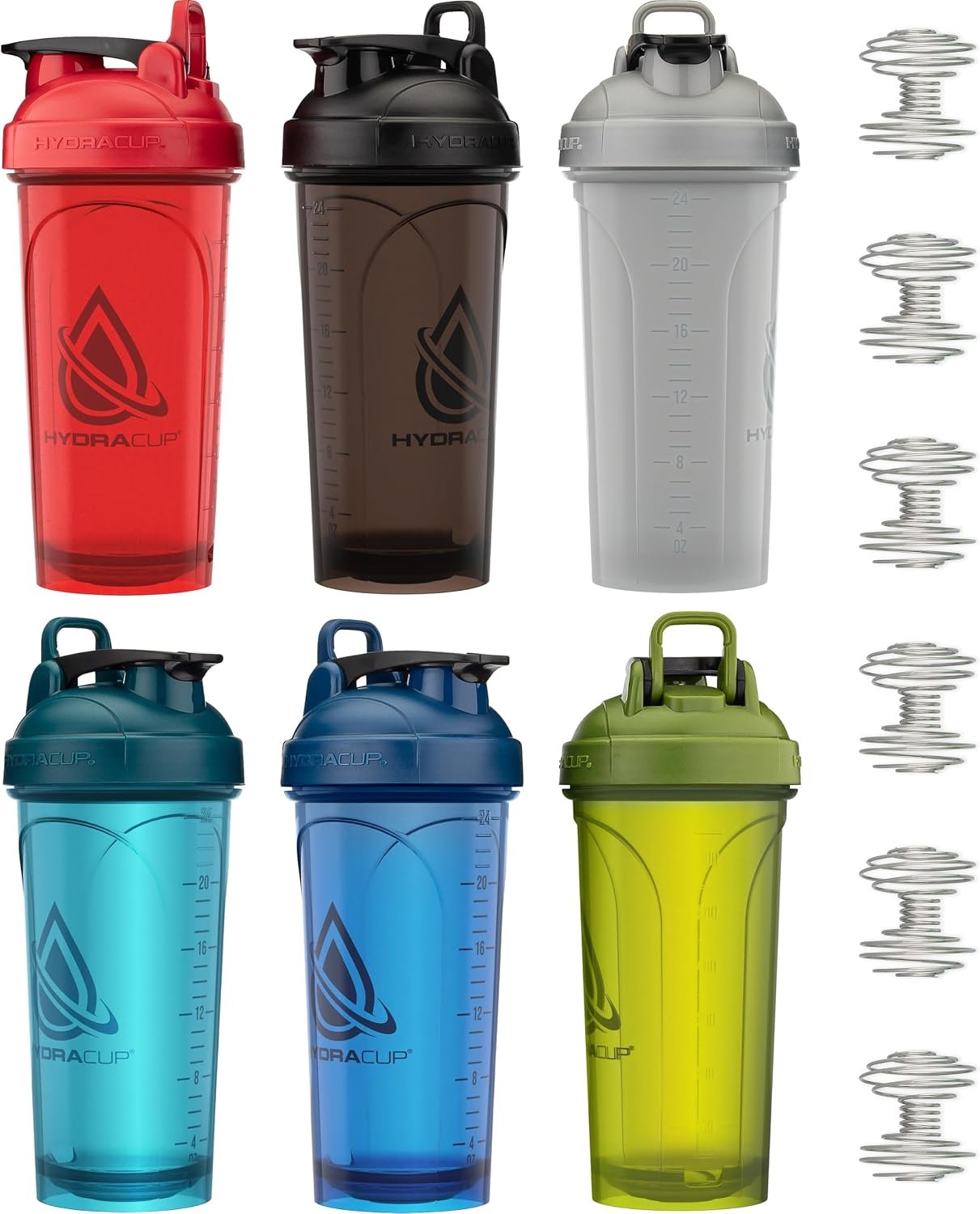 Hydra Cup 6 Pack 28oz Protein Shaker Bottles with Patented Carry Handle