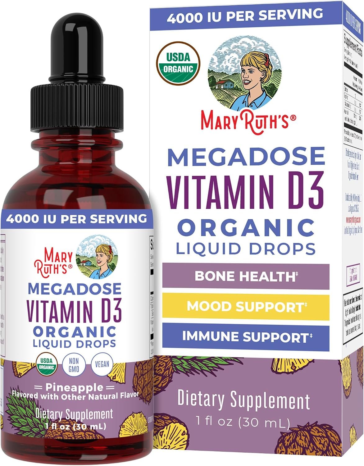MARYRUTH’S Megadose Vitamin D3 Drops, Vitamin D 4000 IU, Vegan, 30 Servings