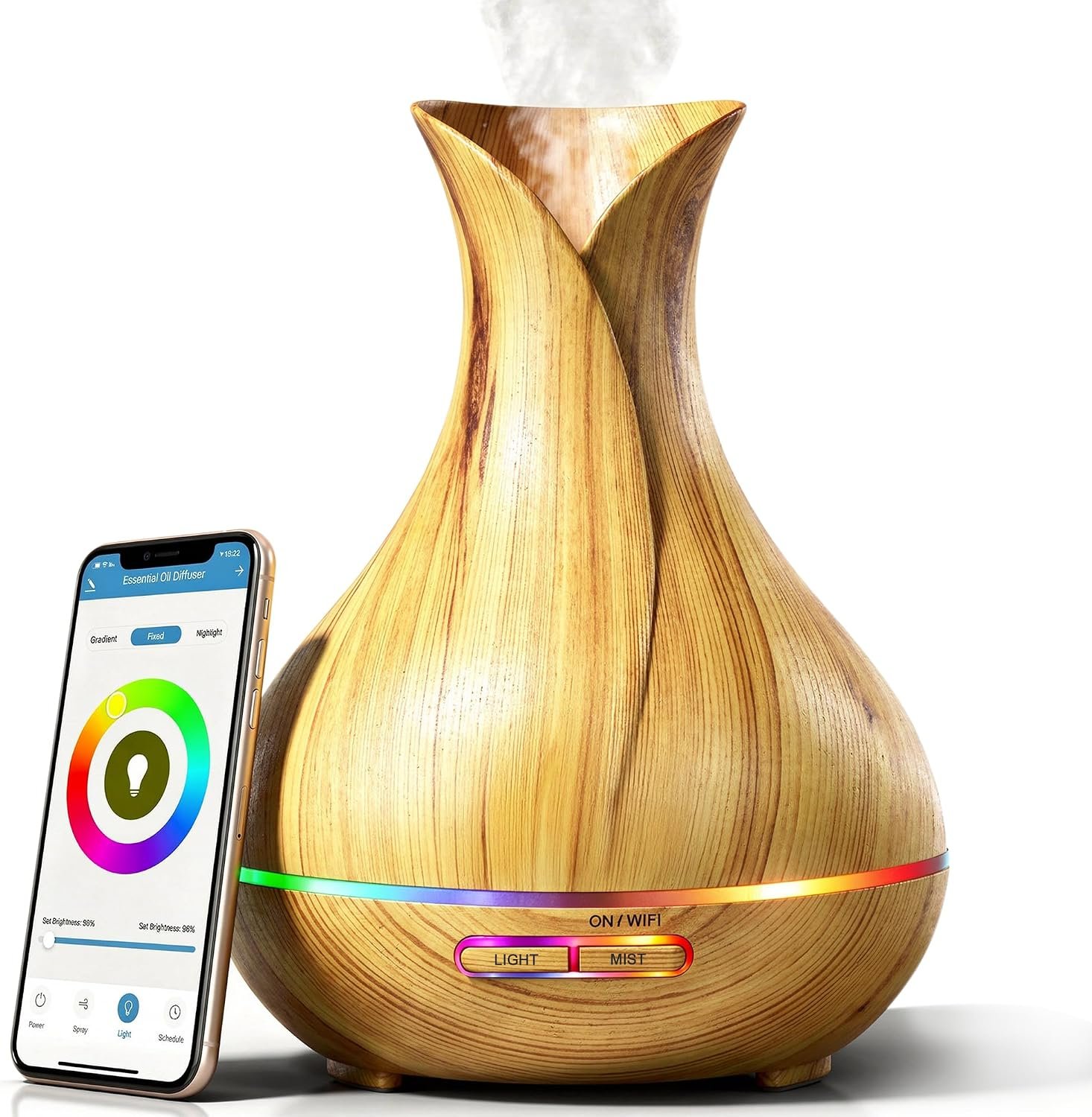Sierra Modern Home Smart WiFi Humidifier – Aromatherapy Essential Oil Diffusers with App Control & Voice Control – Works with Alexa & Google Home – 400ml Ultrasonic Diffuser & Humidifier – Light Brown