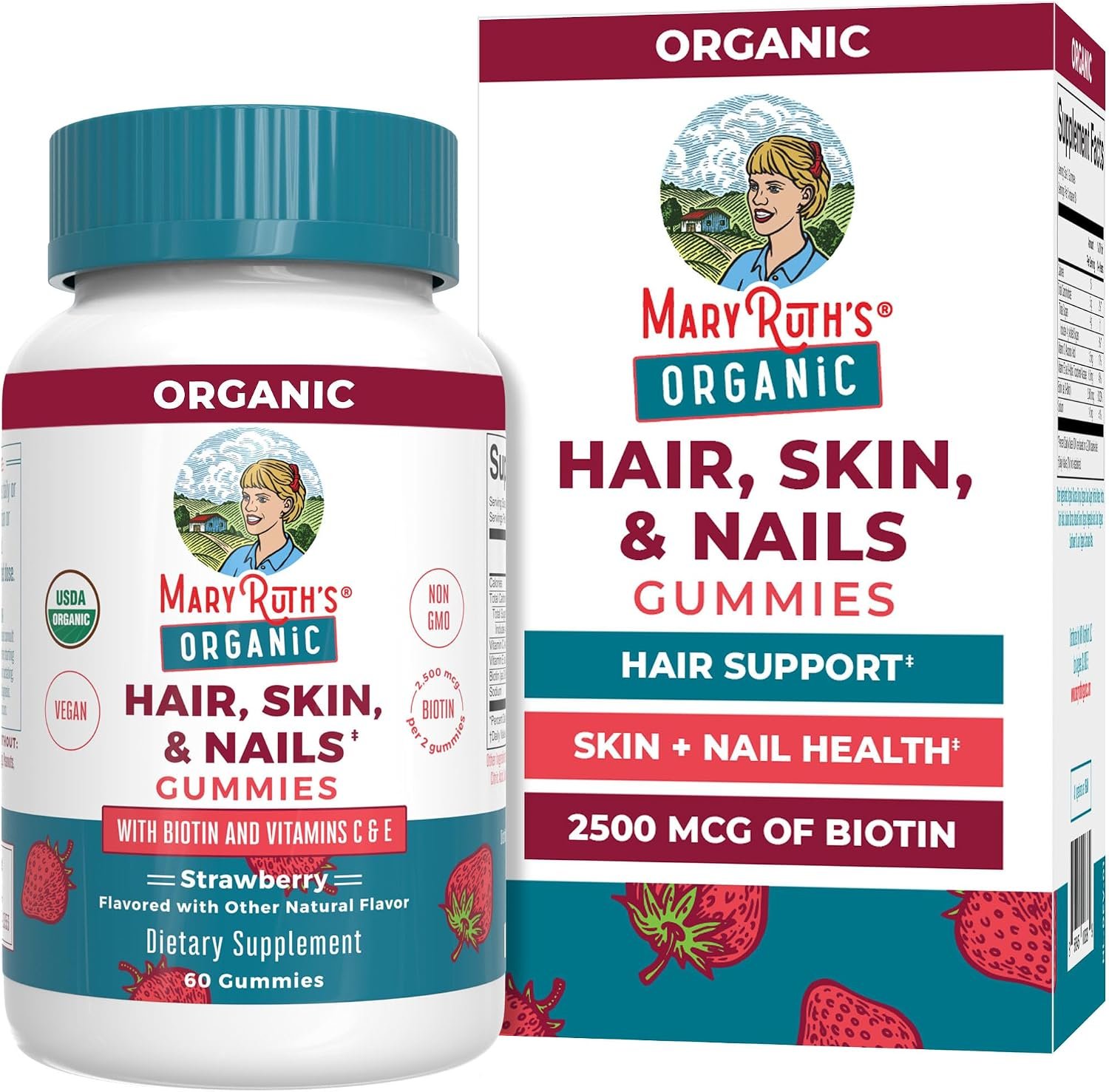 MARYRUTH’S Organic Hair Skin and Nail Vitamins, Ages 14+, Skin Care, 60ct