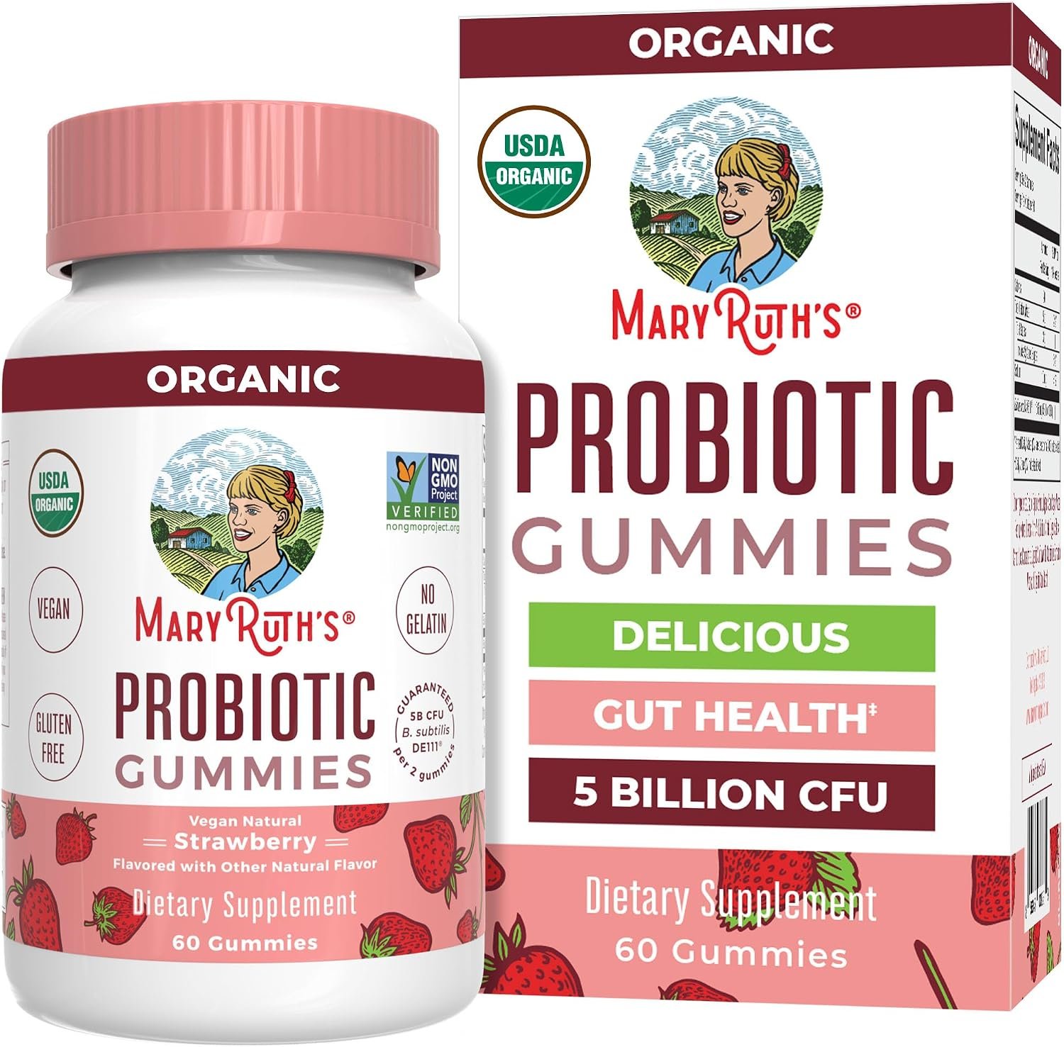 MARYRUTH’S USDA Organic Probiotic Gummies Probiotic Digestive Support | Immune Support | Digestive & Gut Health Supplement | 5 Billion CFU | Vegan | Non-GMO | Gluten Free | 60 Count