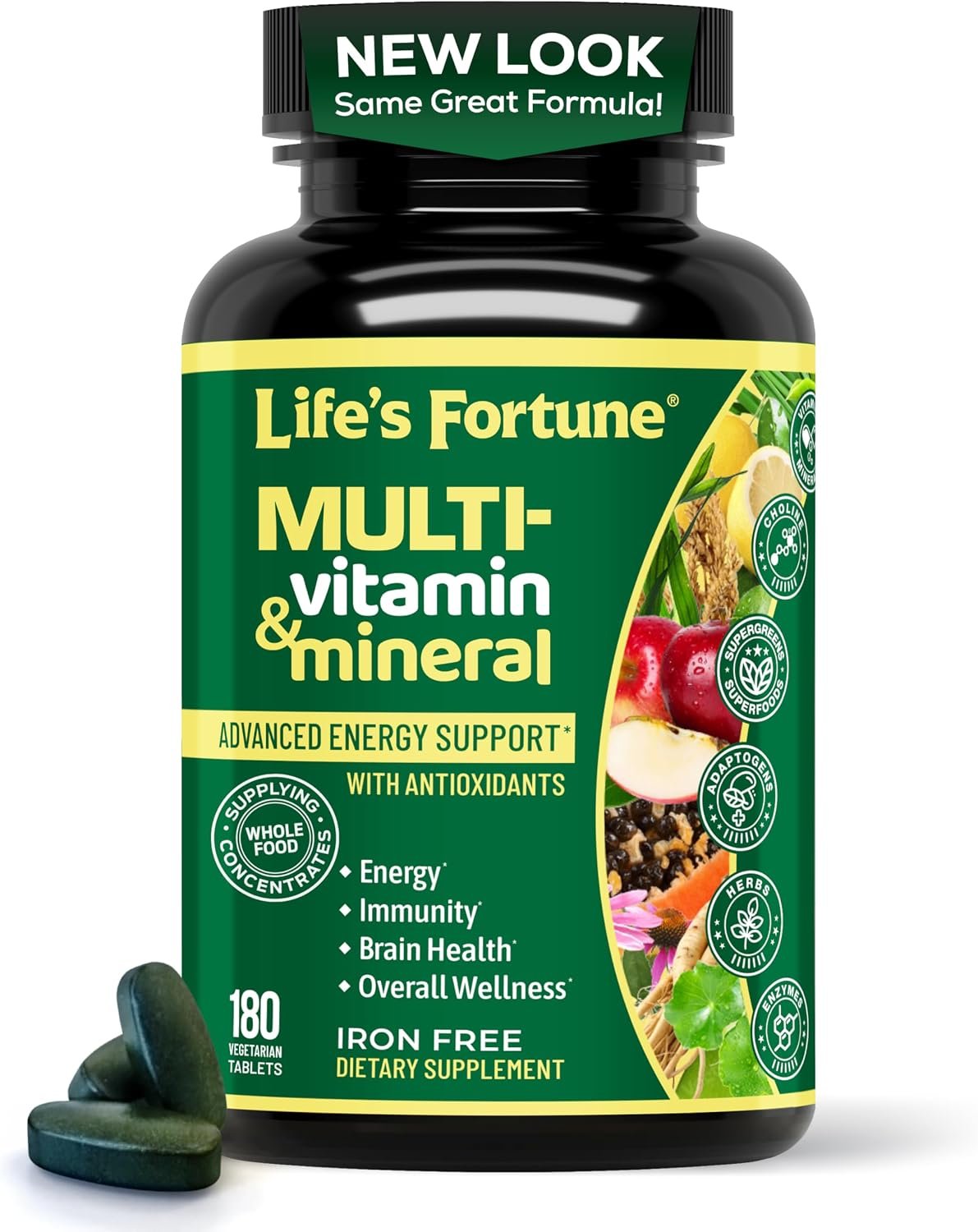 Life’s Fortune Whole Food Multivitamin & Mineral Supplement for Men & Women – Energy Support Vitamins for Immune, Brain & Metabolism Support – Iron Free, 180 Vegetarian Tablets