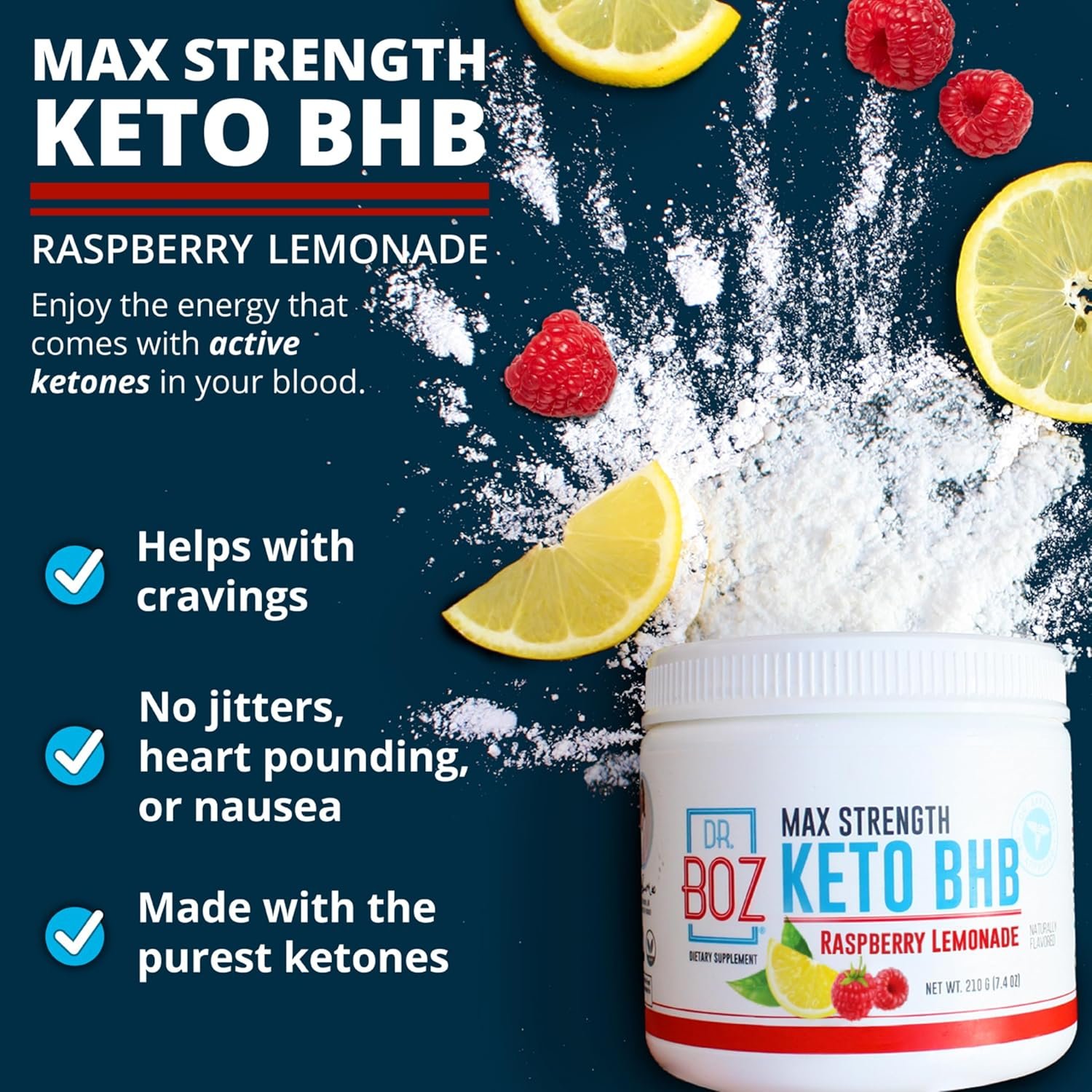 Dr. Boz Keto BHB Powder, Raspberry Lemonade Exogenous Ketones, 20 Count
