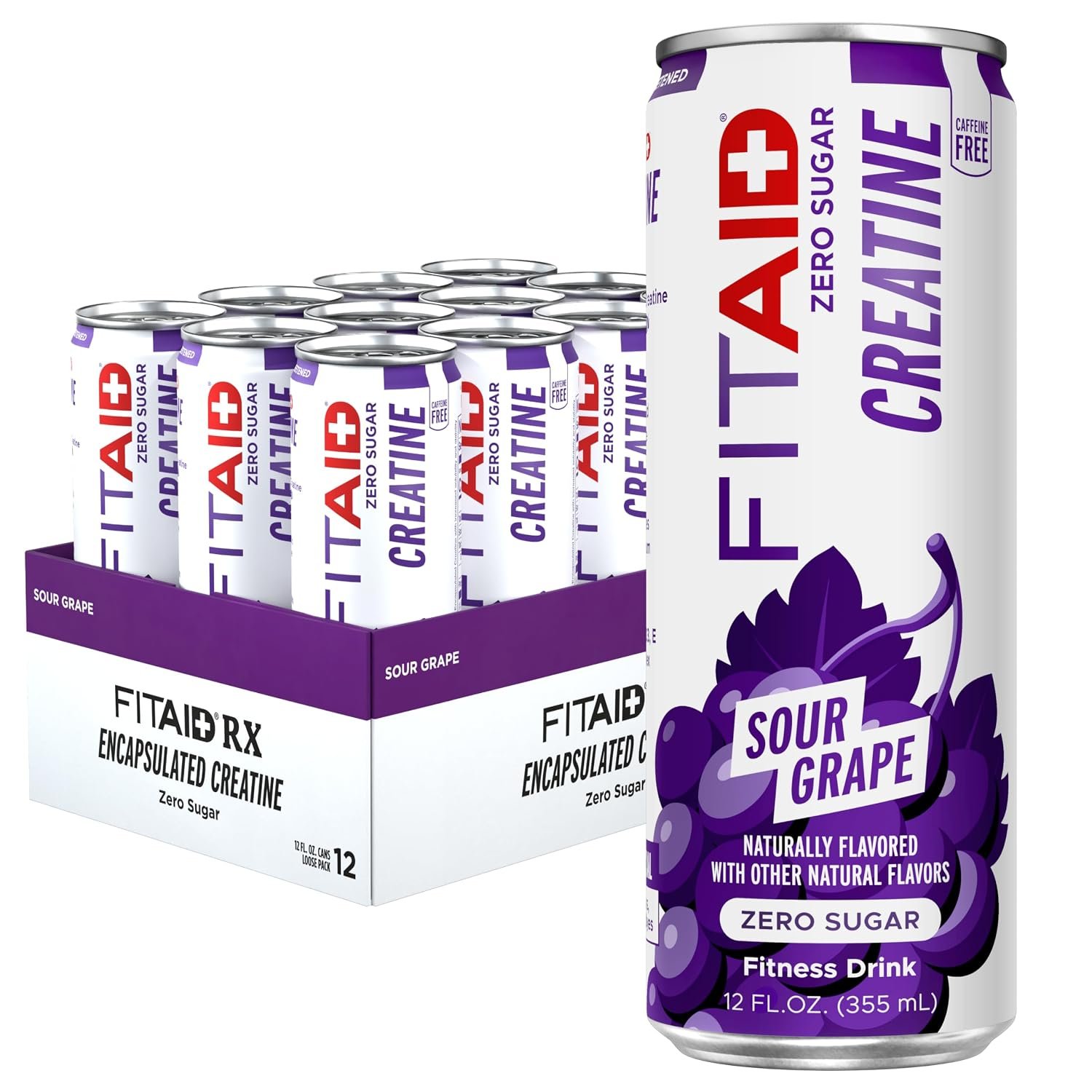 LifeAID FITAID Creatine Recovery Drink, Zero Sugar, Sour Grape, 12pk