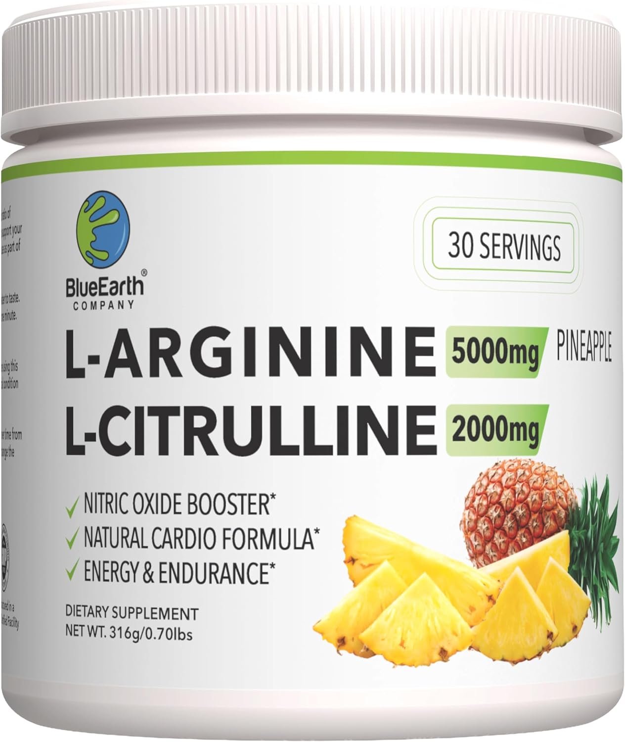 L-Arginine 5000mg + L-Citrulline 2000mg Complex Powder Supplement – Nitric Oxide Booster – Heart Health, Circulation, Energy & Endurance – 30 Servings (Pineapple)