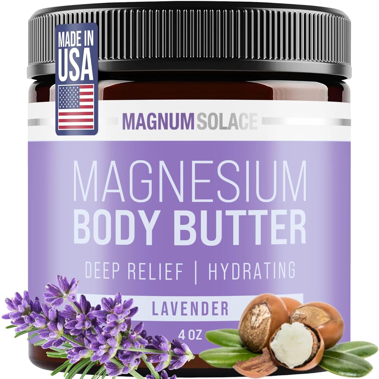 Magnum Solace Magnesium Body Butter – Nighttime Magnesium Cream – Lightly Scented (Lavender)
