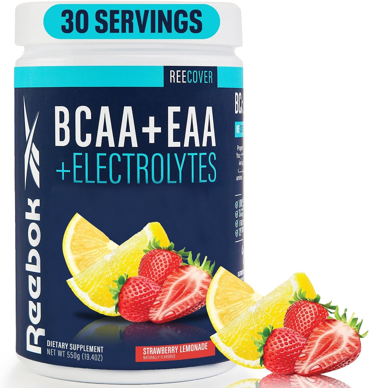 Reebok BCAA Amino Acids + Electrolytes, 30 Servings, Strawberry Lemonade