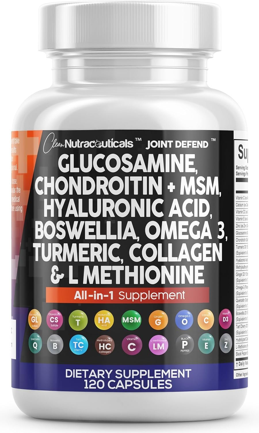 Glucosamine Chondroitin MSM Collagen Joint Supplements for Women & Men with Turmeric Curcumin, Collagen, Hyaluronic Acid, Boswellia Omega 3 Knee Flexibility Support Complex Vitamin Capsules 120 Count