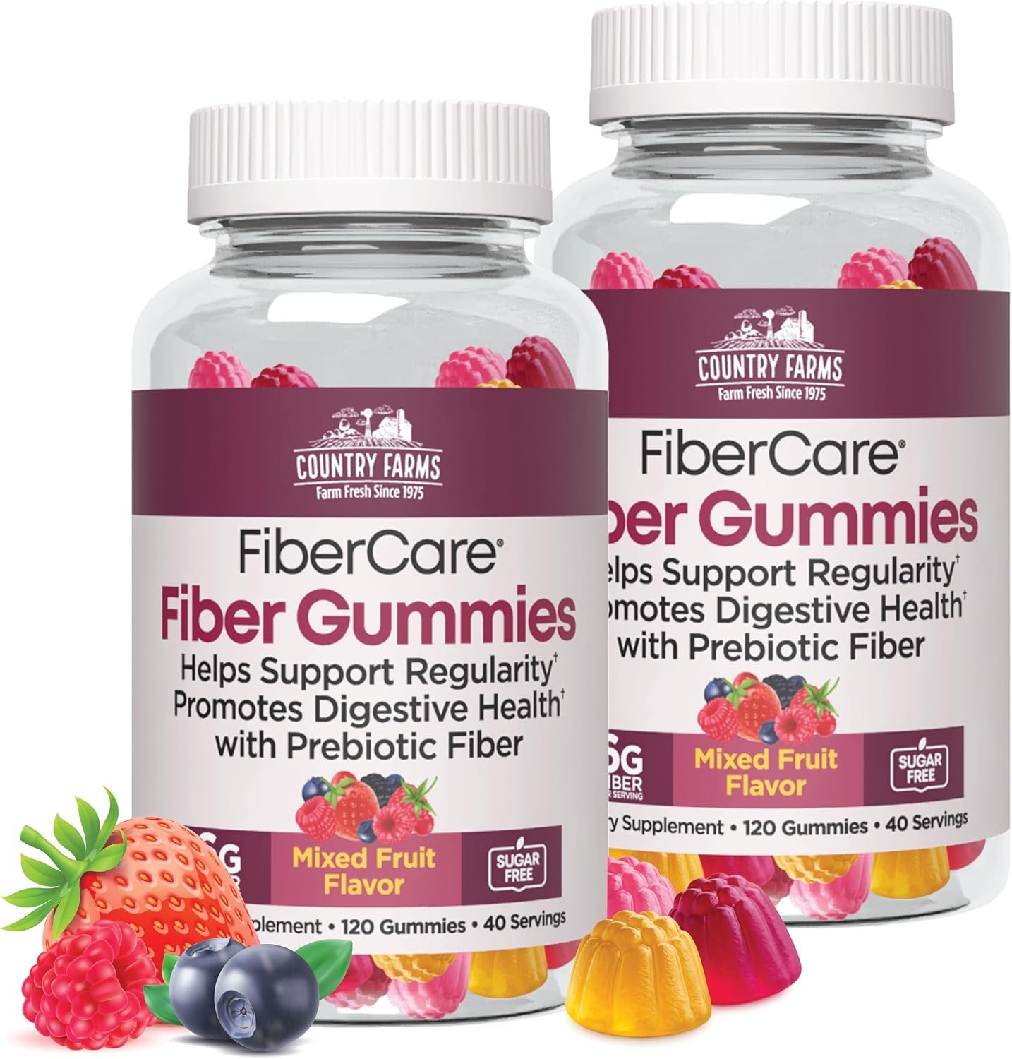 Country Farms Fiber Care Prebiotic Gummies, 6g of Fiber Per Serving, FOS from Beets, Digestive Health, Supports Regularity, Mixed Fruit Flavor