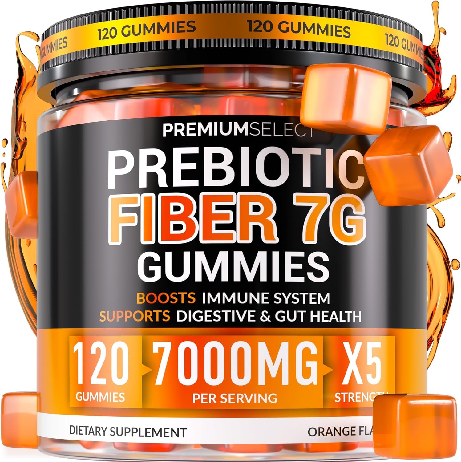 Fiber Gummies for Adults Sugar Free – 120 Gummies, 7g Daily Fiber with Prebiotics – Supports Digestive Health & Regularity – Extra Strength Gummy Supplement, 2-Month Supply