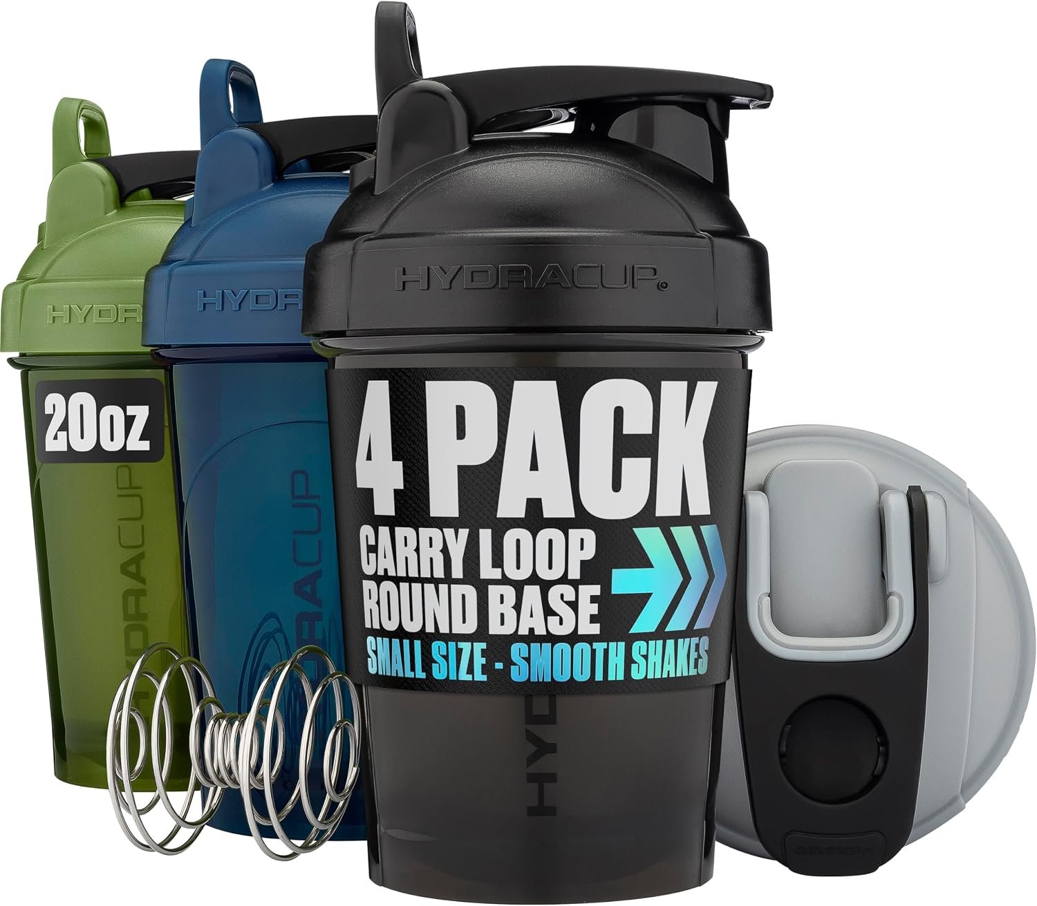 Hydra Cup 4 Pack 20oz Protein Shaker Bottles, Barbell Blender Wire Mixer
