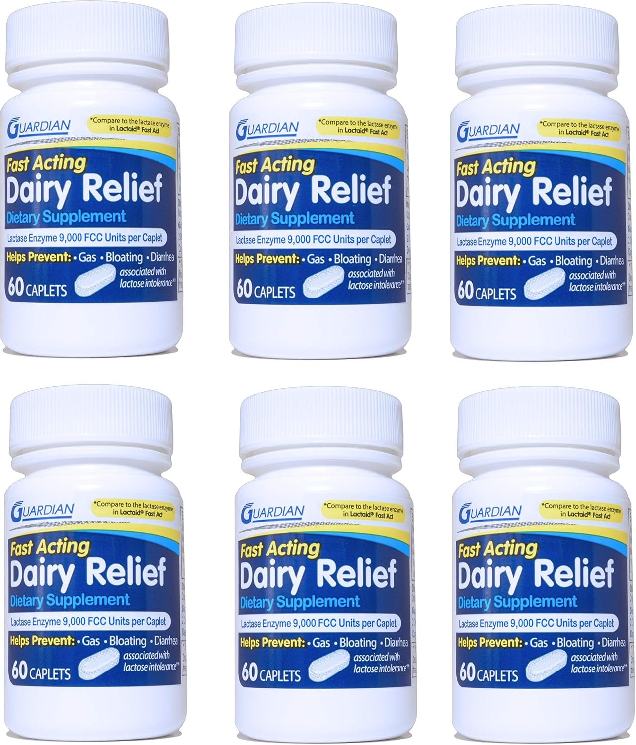 guardian Dairy Relief Fast Acting Caplets, 9000 FCC, Lactose Intolerance Pills, Lactase Enzyme (360CT (Bottles))