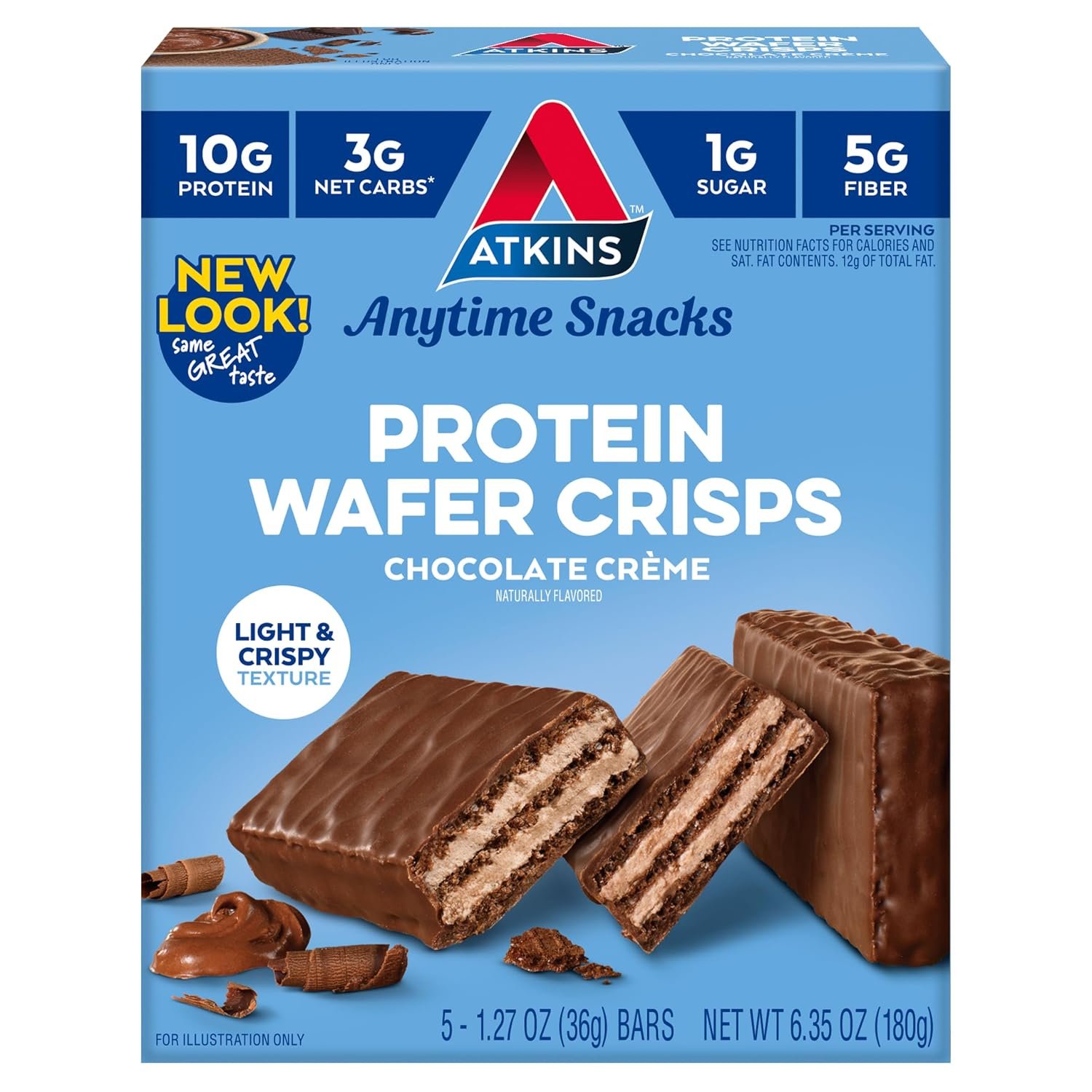 Atkins Chocolate Creme Protein Wafer Crisps, 4g Net Carb, 1g Sugar, 5 Count