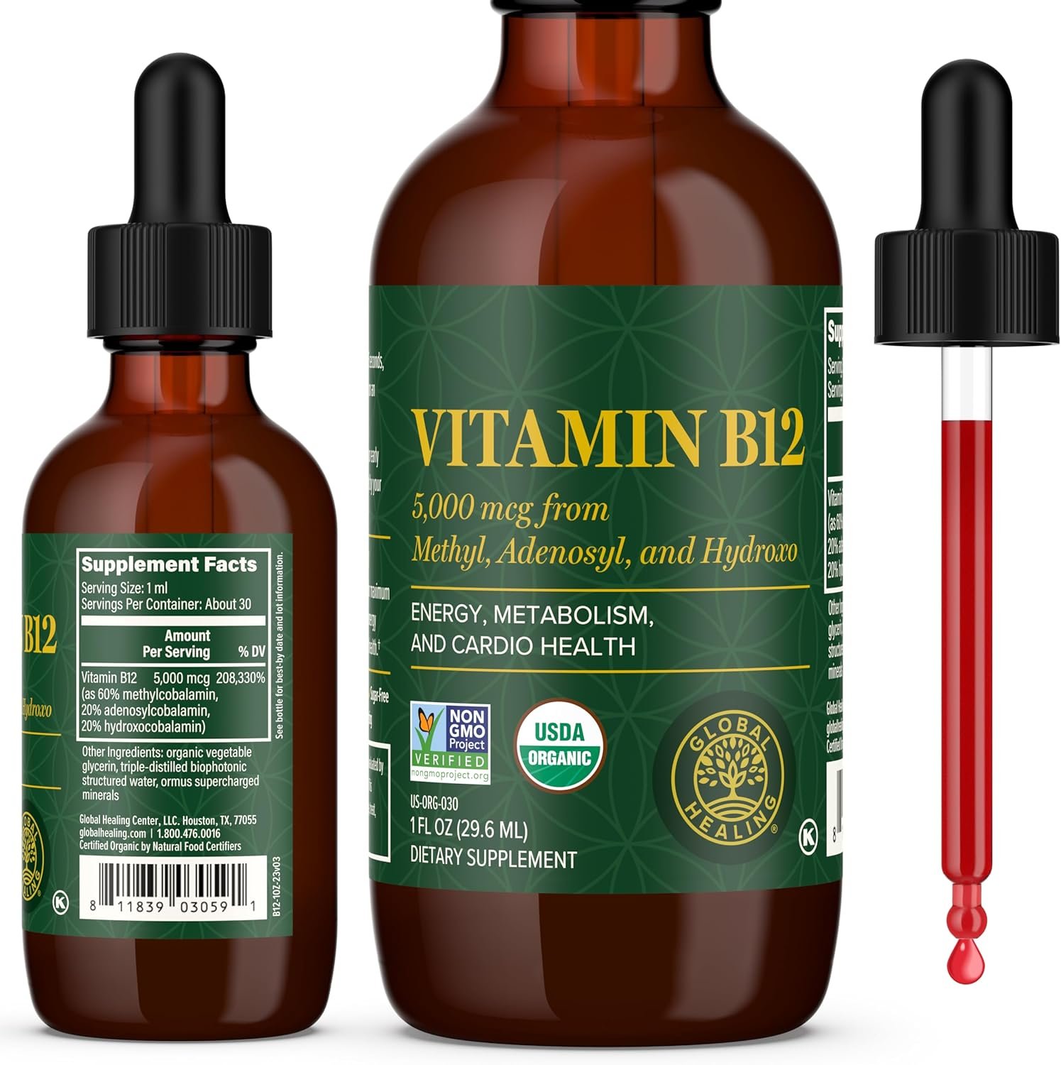 Vitamin B12 5000mcg Sublingual Liquid Drops, Methylcobalamin, Vegan (1 Oz)