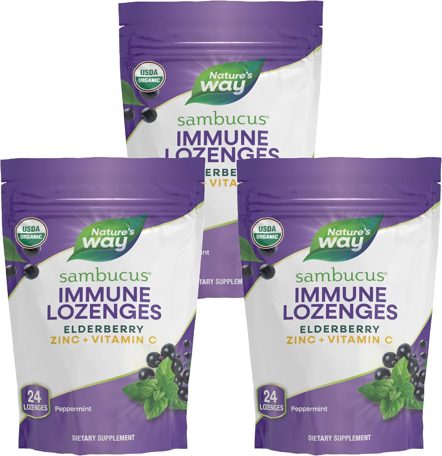 Nature’s Way Sambucus Zinc Lozenges with Elderberry and Vitamin C, Peppermint Flavored, 24 Lozenges