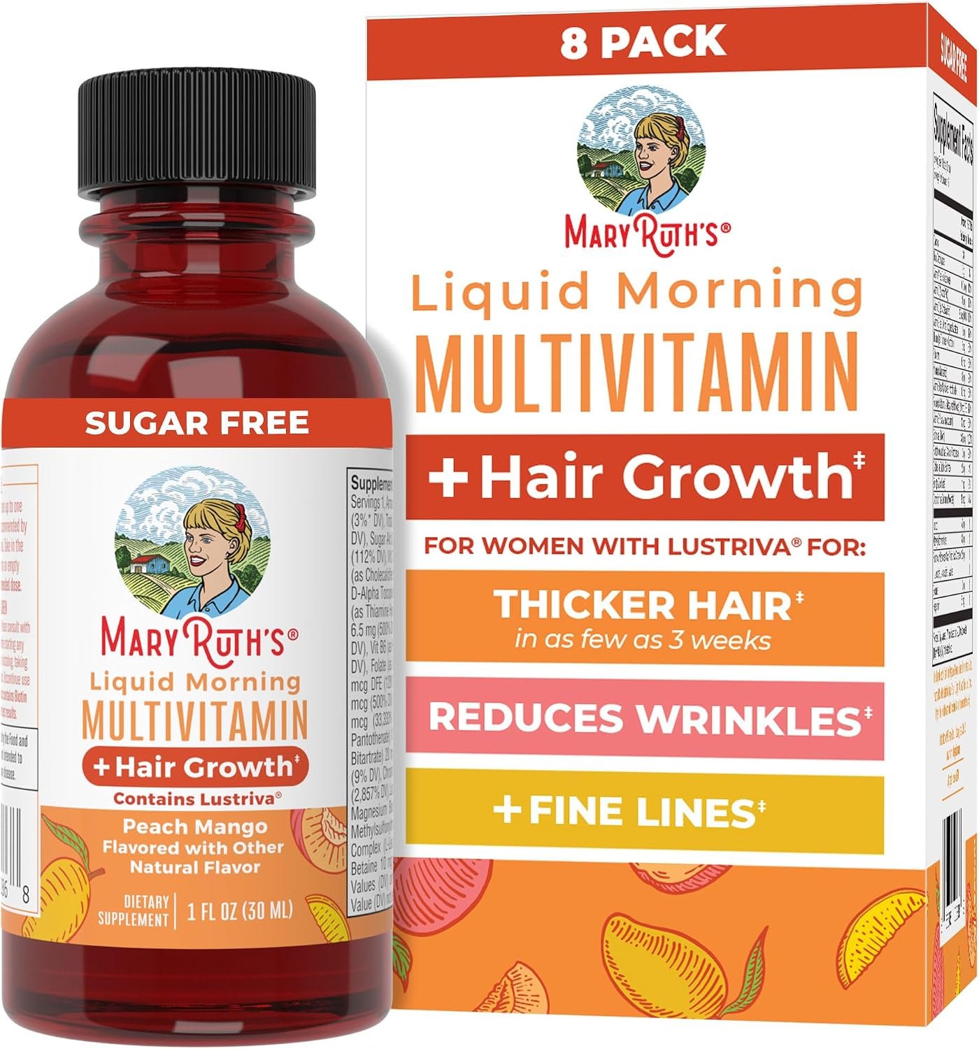MARYRUTH’S Liquid Multivitamin + Hair Growth Travel Pack, 1 Fl Oz, 8 Pack