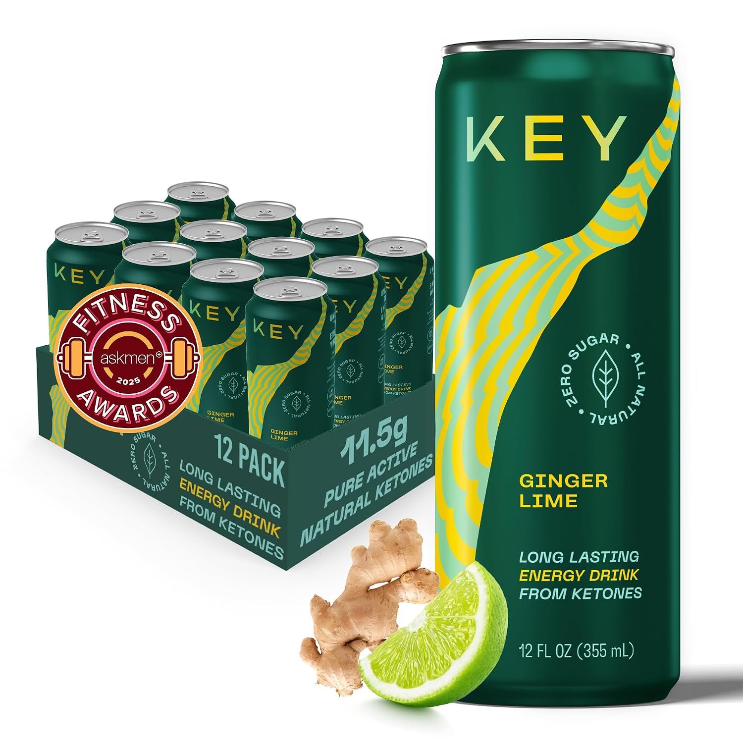 KEY Ketone Clean Energy Drink for Focus, Zero Sugar, Low Caffeine, Natural