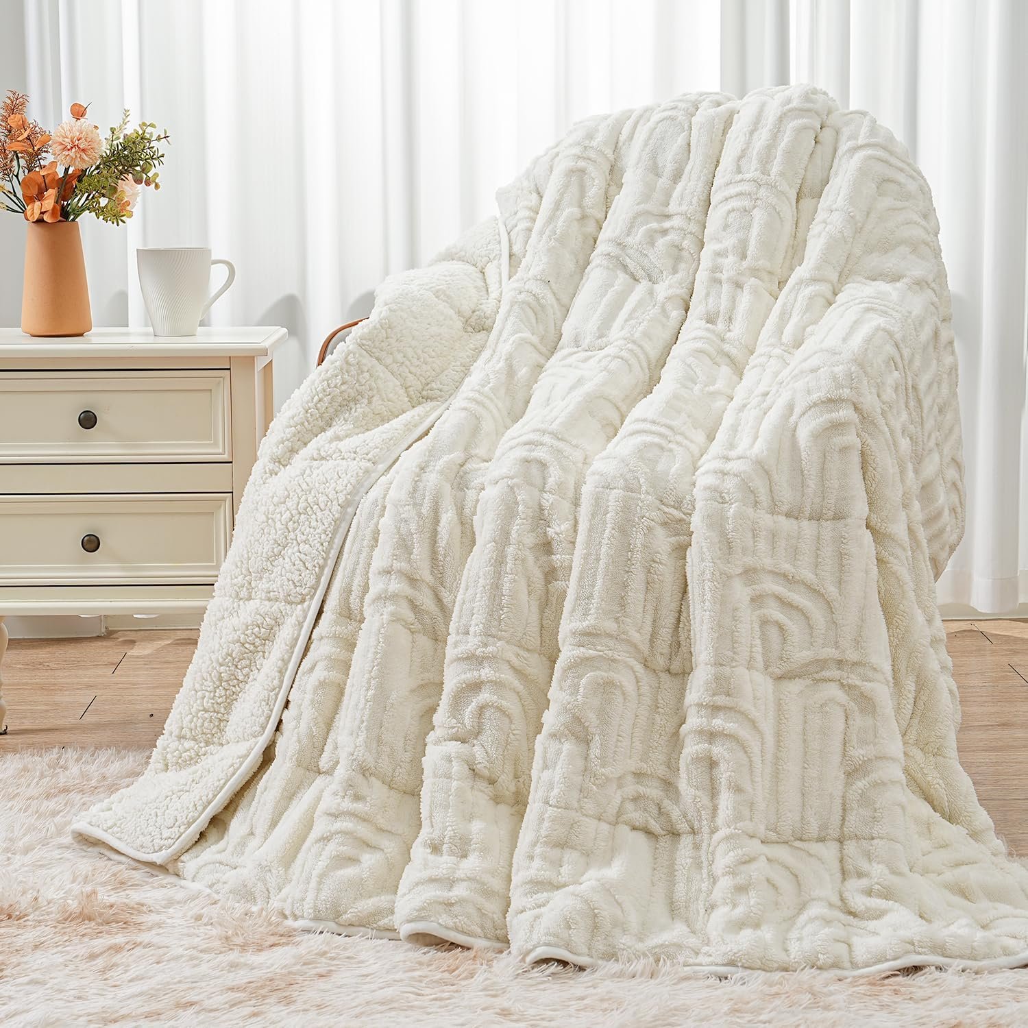 Wemore Soft Weighted Blanket for Adults 60″ x 80″ 15 lbs Queen Size Cream
