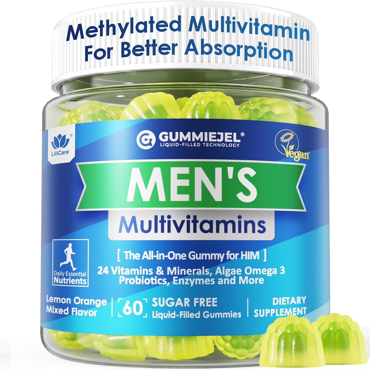 Mens Multivitamins Gummies + Vegan Omega 3 for Complete Wellness, 60 Cts
