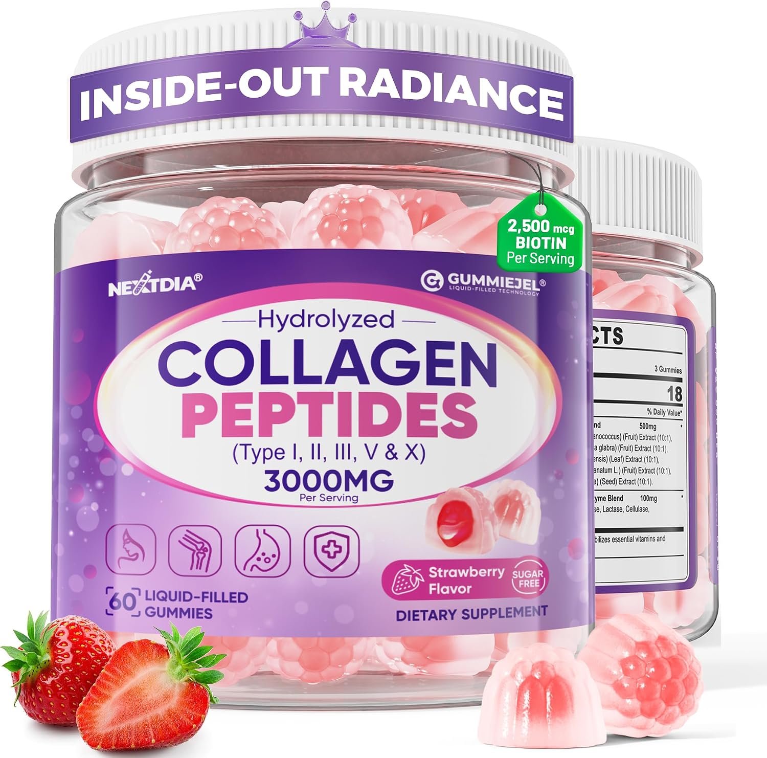 Collagen Gummies for Women & Men + Biotin for Hair, Skin & Nails, 60 Counts