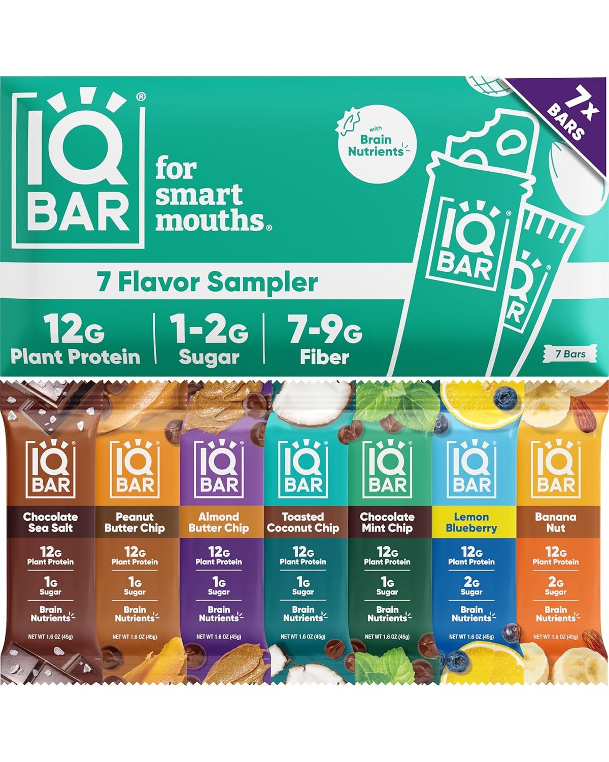 IQBAR Clean Protein Bars, Low Sugar Keto, Sampler Variety Pack 7-Count