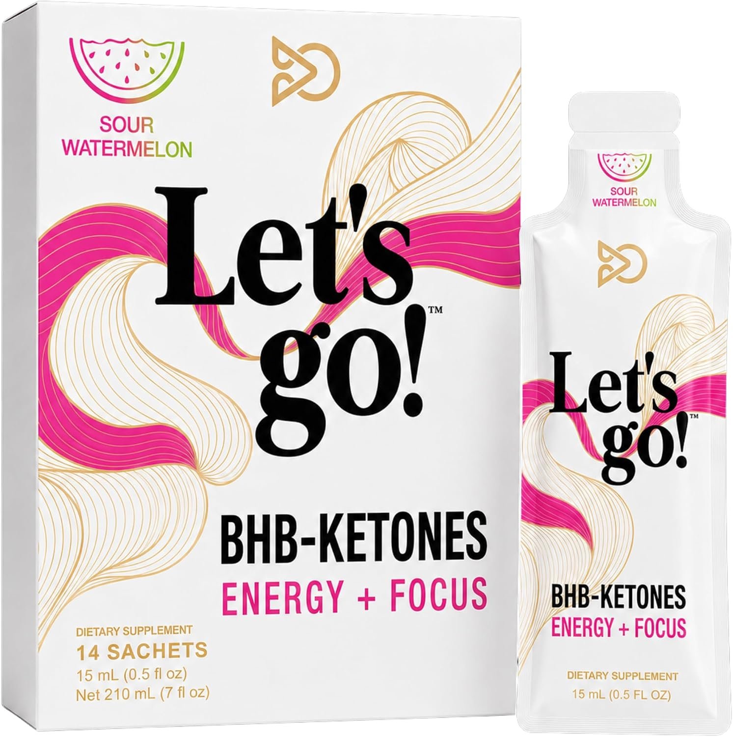 LET GO BHB Ketone Gel, Liposomal, Caffeine Free Energy, Watermelon, 14ct