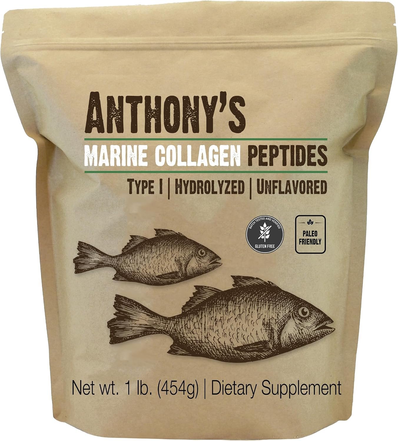 Anthony’s Hydrolyzed Marine Collagen Peptides, 1 lb, Gluten-Free, Paleo and Keto Friendly, Unflavored