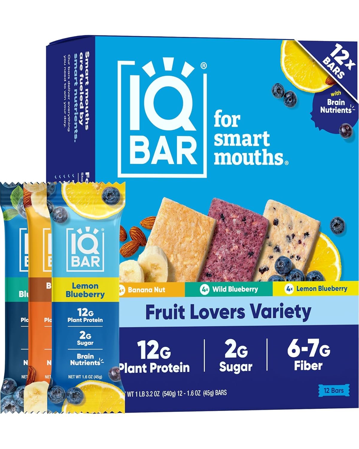 IQBAR Clean Protein Bars, Low Sugar Keto, Fruit Variety Pack 12-Count