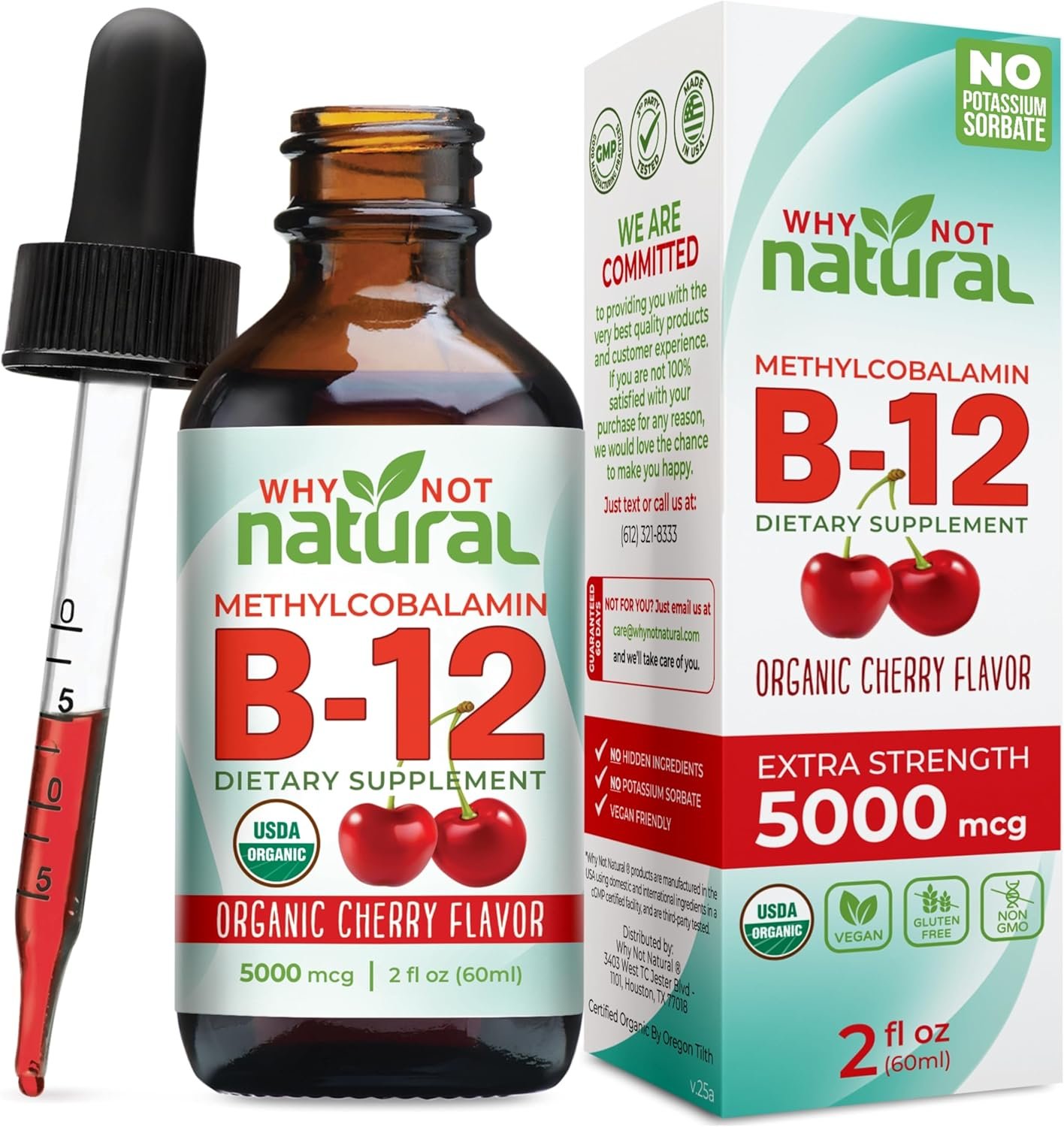 Why Not Natural Organic Vitamin B12 Liquid – Sublingual Extra Strength 60 x 5000 mcg Methylcobalamin Drops, Vegan, Maximize Absorption and Energy
