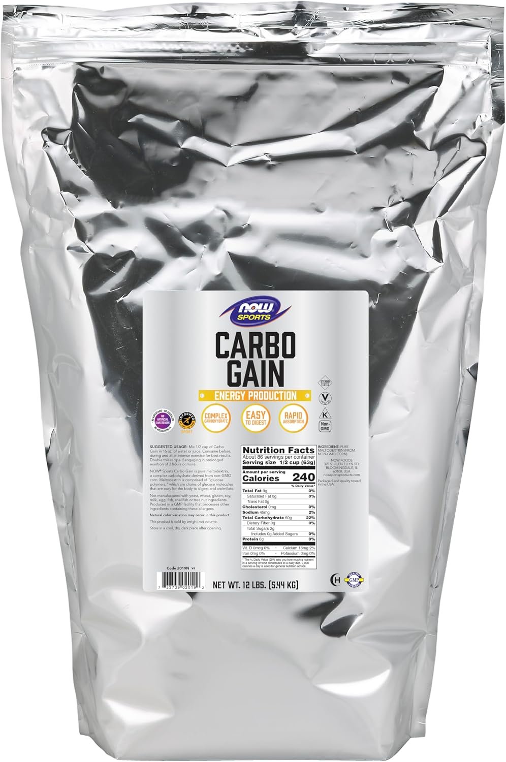 NOW Sports, Carbo Gain Powder, Rapid Absorption, Energy Production, 12 lbs