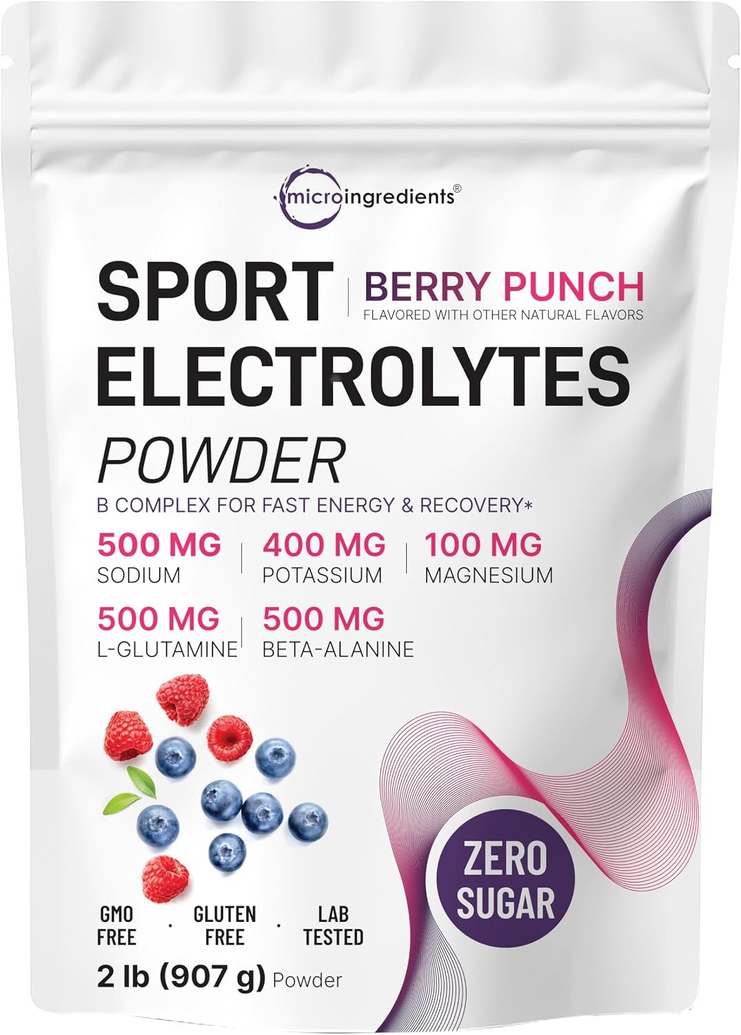 Electrolytes Powder, 2 lbs | 90 Servings | Sugar Free Workout Hydration | Potassium, Sodium, Magnesium, L-Glutamine, Beta-Alanine, & B Complex | Berry Punch Flavor | Non-GMO, Gluten Free