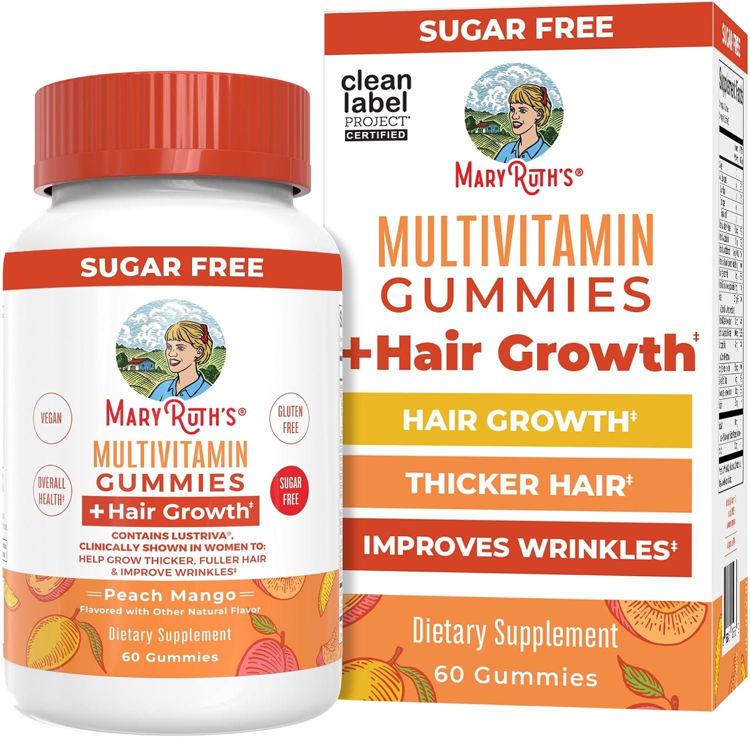 MaryRuth’s Multivitamin + Hair Growth Gummies, Thicker Hair, 30 Servings