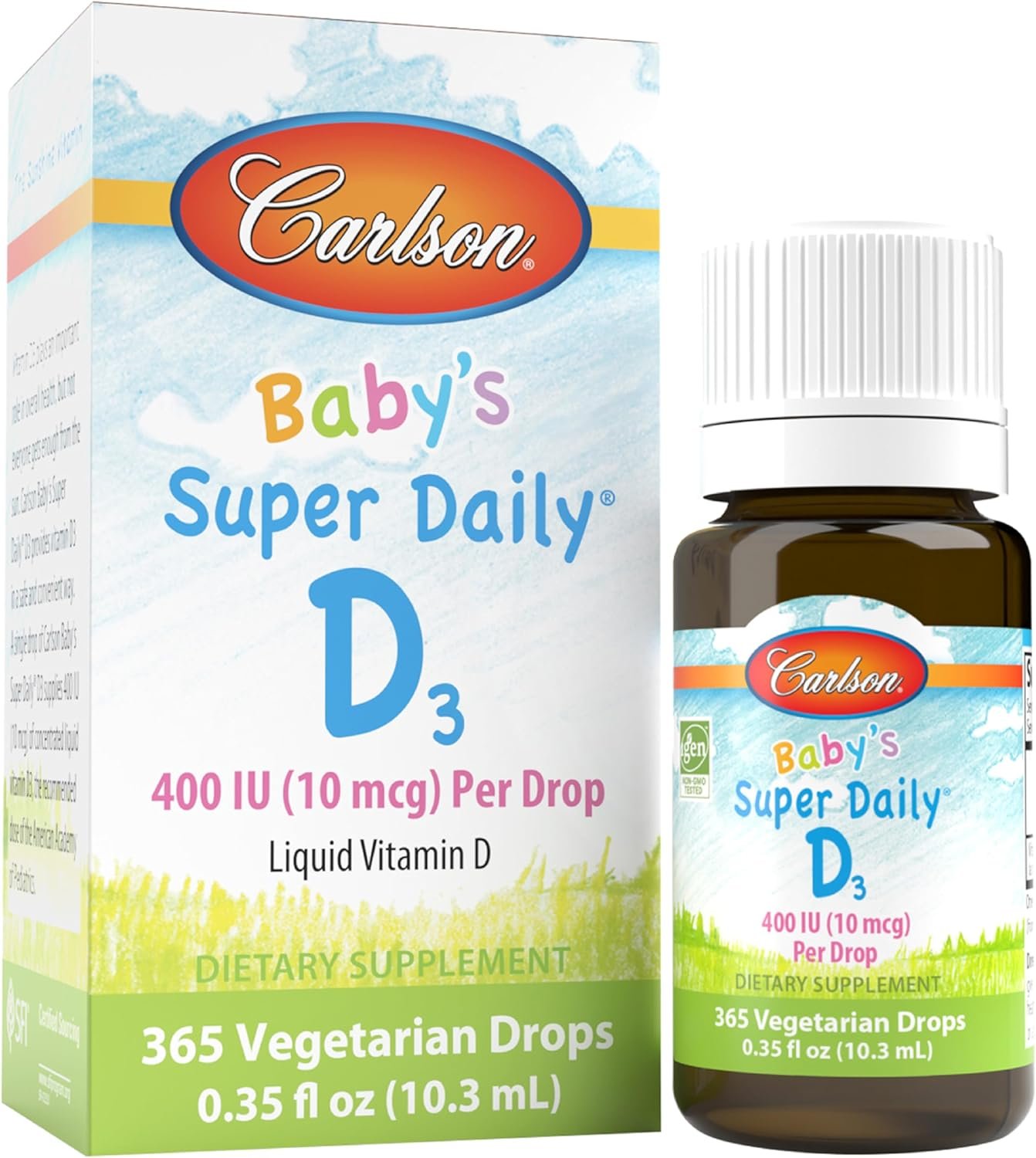 Carlson Baby’s Super Daily D3, Baby Vitamin D Drops, Vegetarian, 365 Drops
