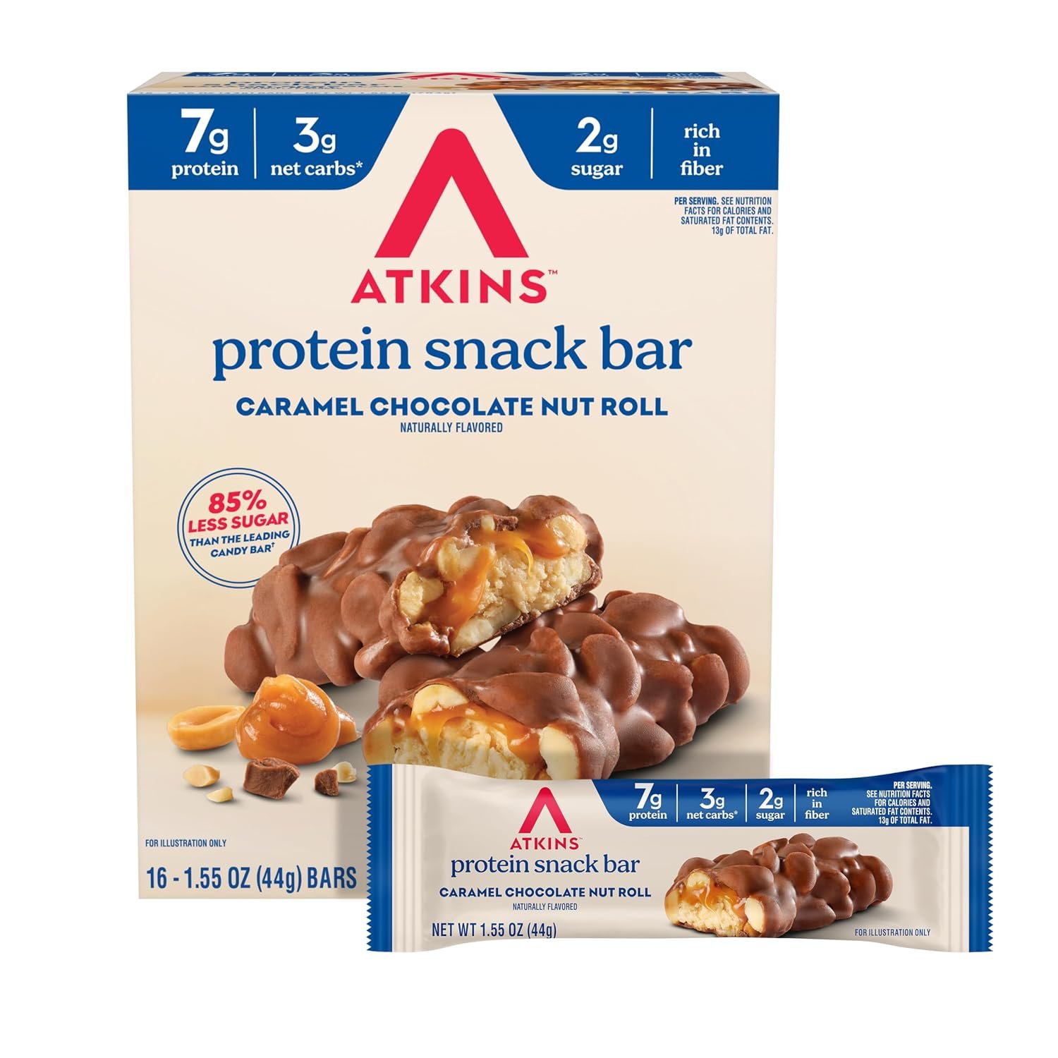 Atkins Caramel Chocolate Nut Roll Snack Bar, 16 Count