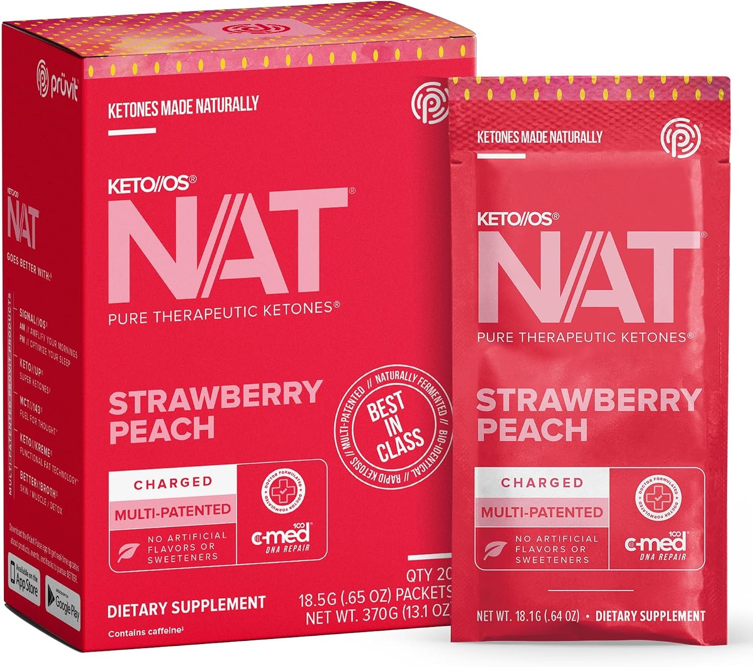 Pruvit Keto//OS NAT® Strawberry Peach Charged Drink Mix – 20 Sachets