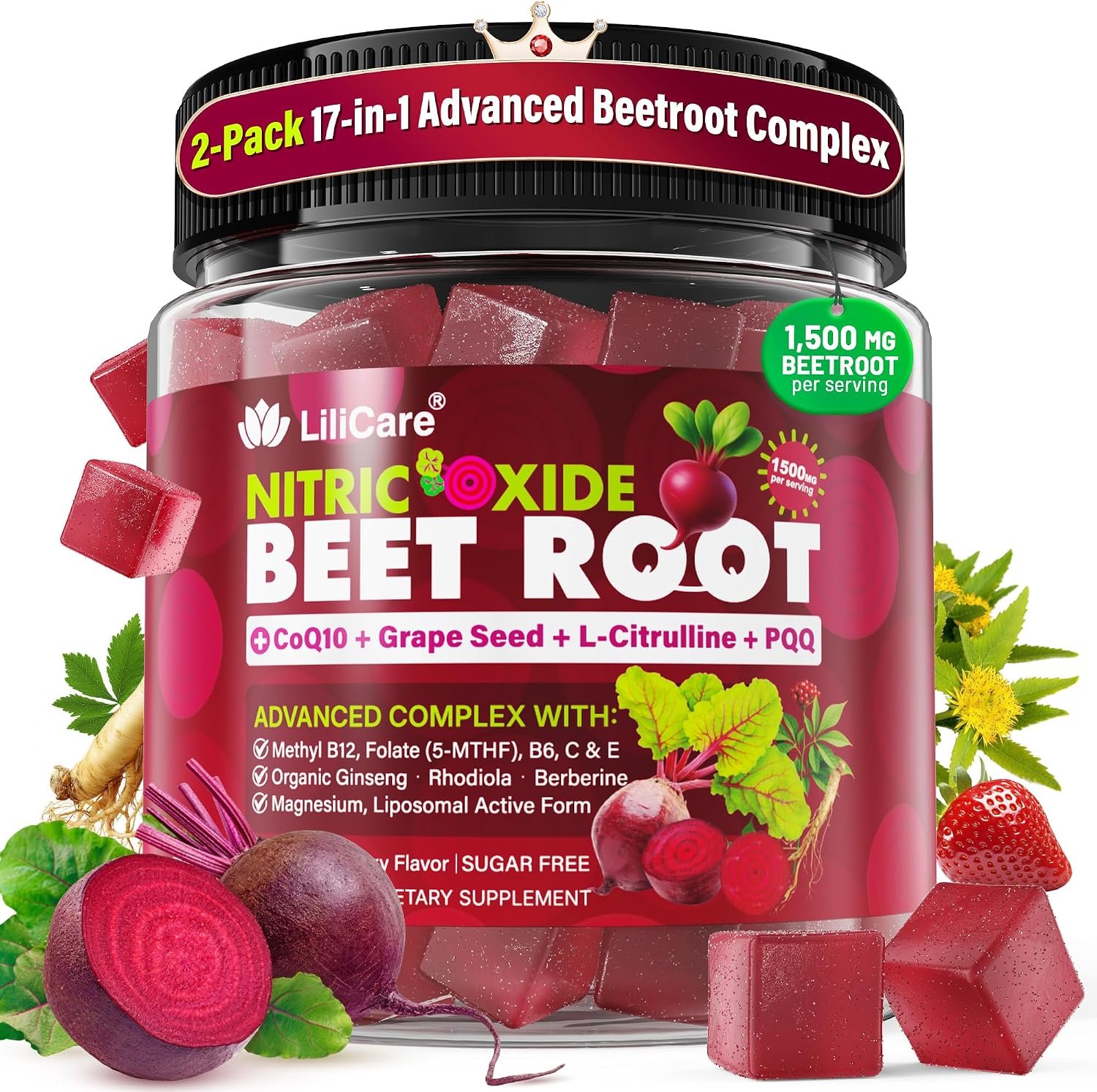 Beet Root Gummies 1500mg for Women & Men,L-Citrulline, Nitric Oxide Support