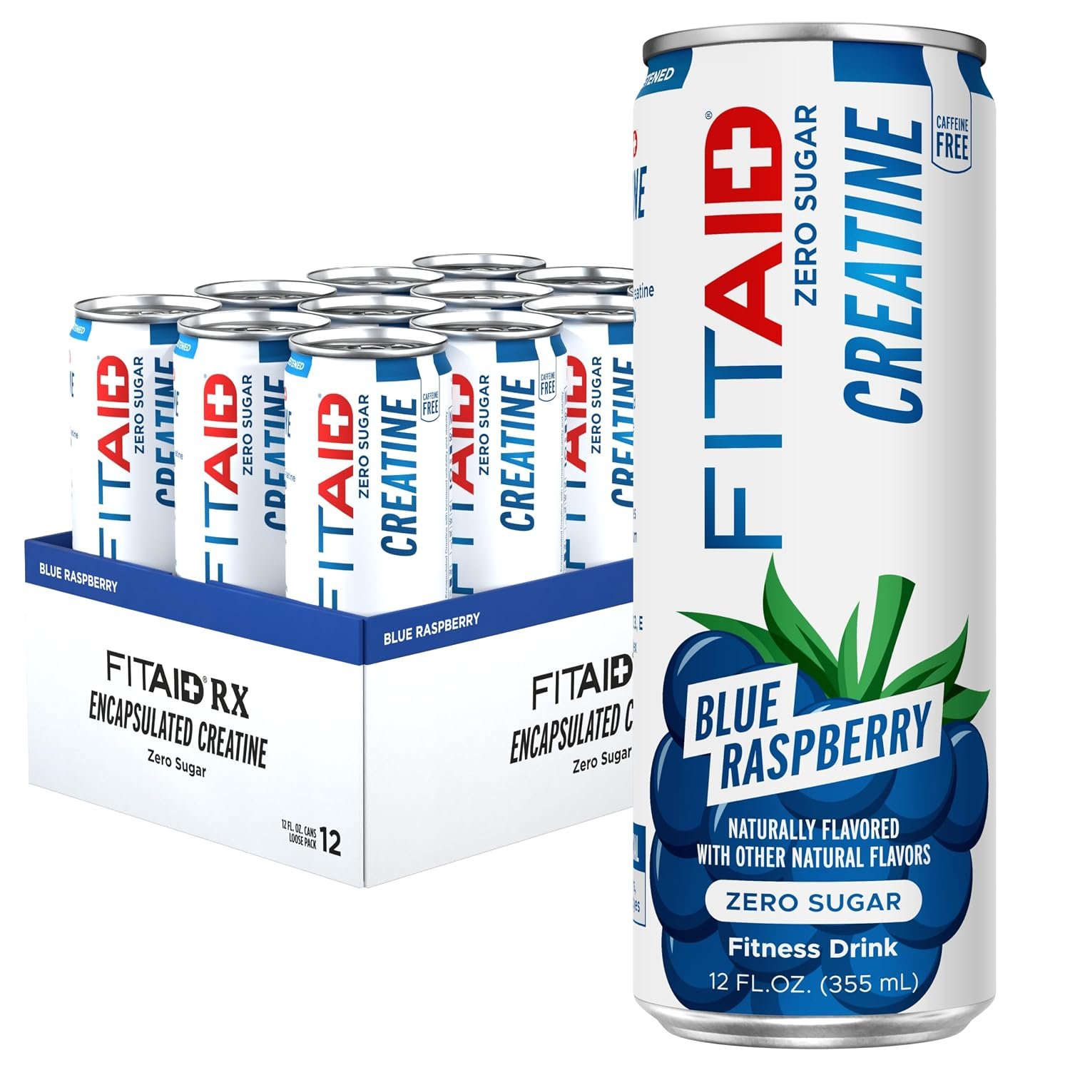 LifeAID FITAID Creatine Recovery Drink, Zero Sugar, Blue Raspberry, 12pk