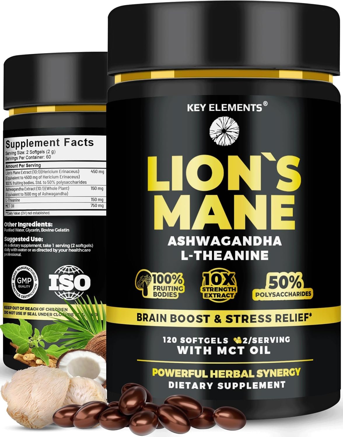 Organic Lions Mane Supplement with MCT Oil for Focus & Brain Health 120 PCs