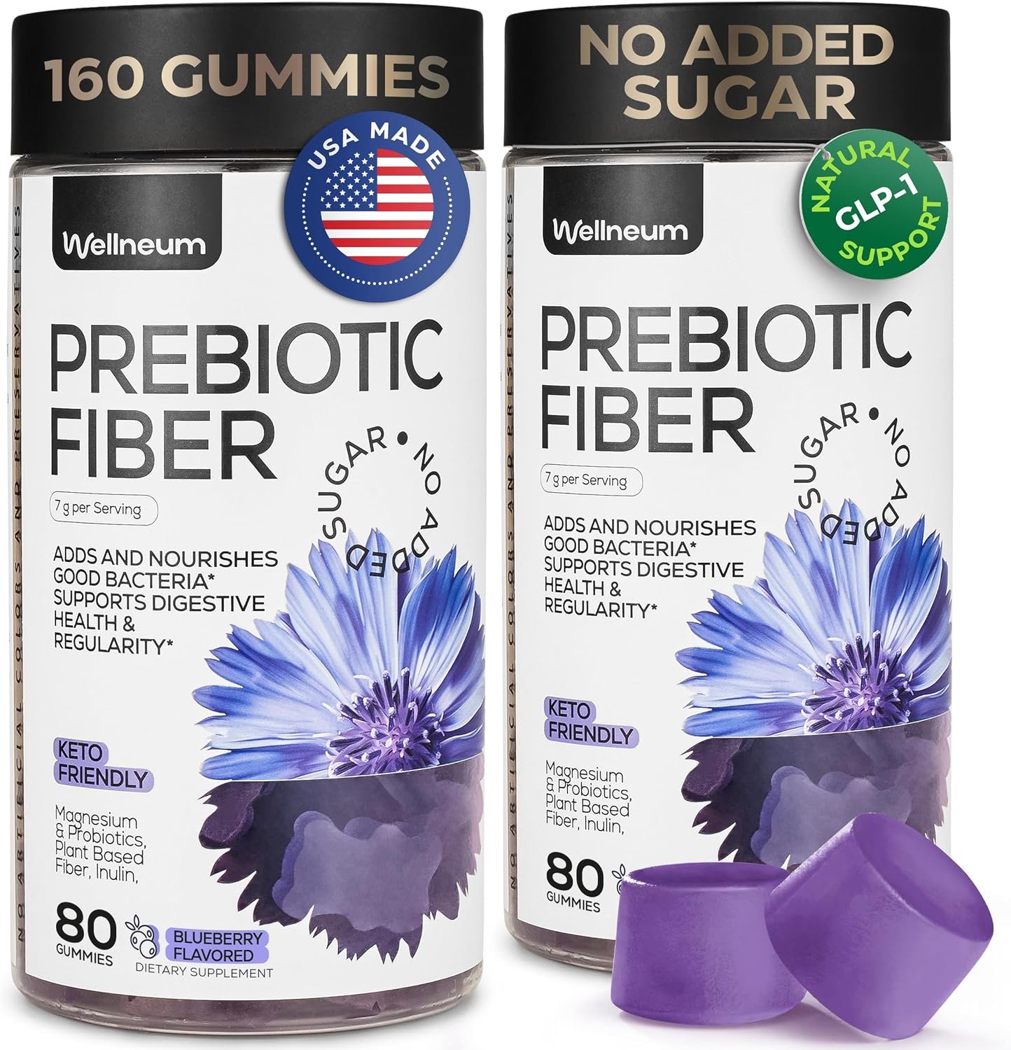 High Prebiotic Fiber Gummies for Women and Men 7G, 160 Pcs (2 Pack) – Natural GLP-1 Support – Beet FOS Fiber, Magnesium, Inulin, Probiotic – Gummy Supplement for Digestive Health – Sugar Free