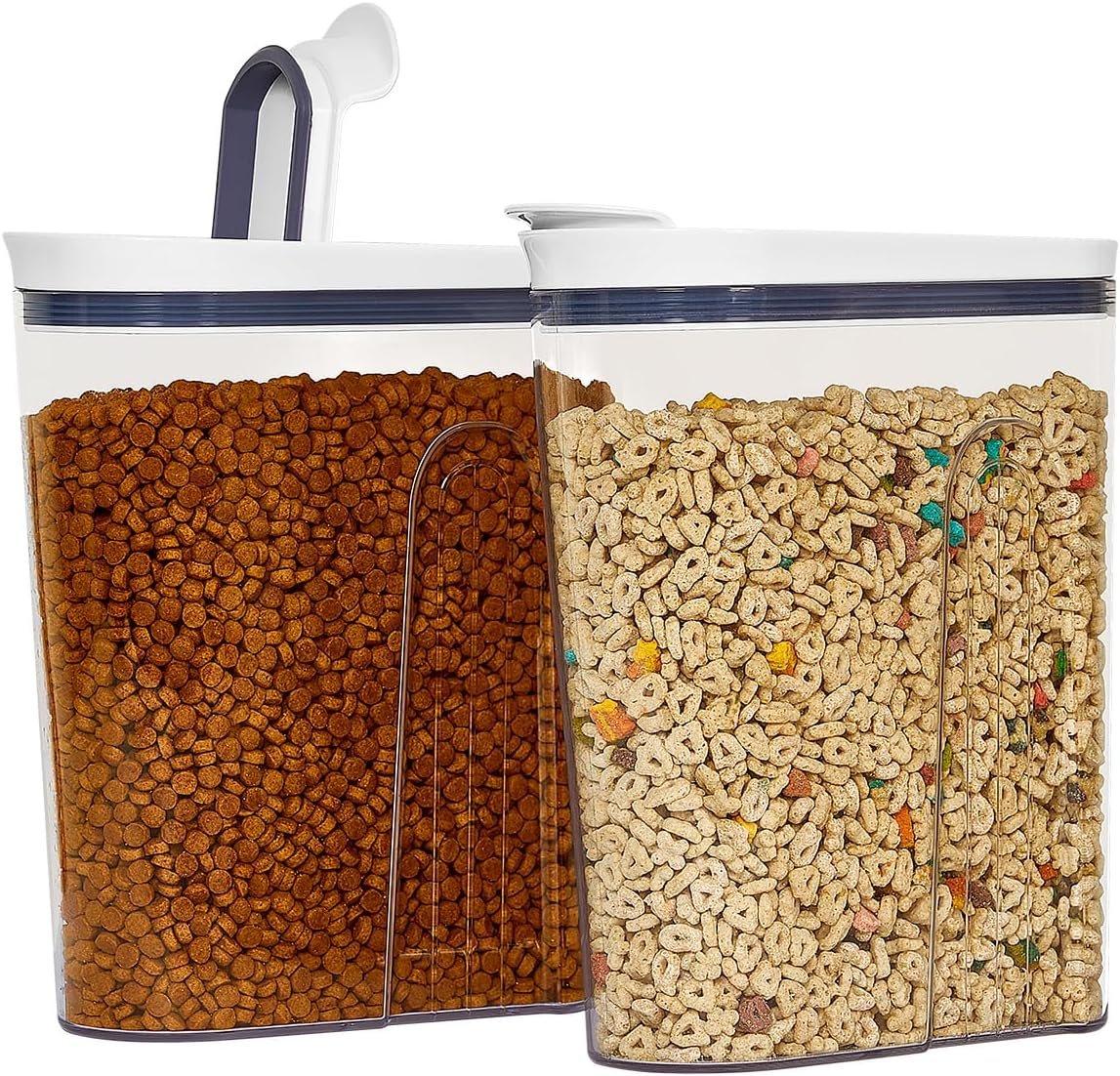 Felli Cereal Container Storage Airtight Holds 32 oz Family Size Breakfast Box with Flip Top Lid, Stackable Acrylic Dry Food Dispenser, Protein Granola Oats Grains, Crunch Keeper (Large 4.1Qt – 2pk)