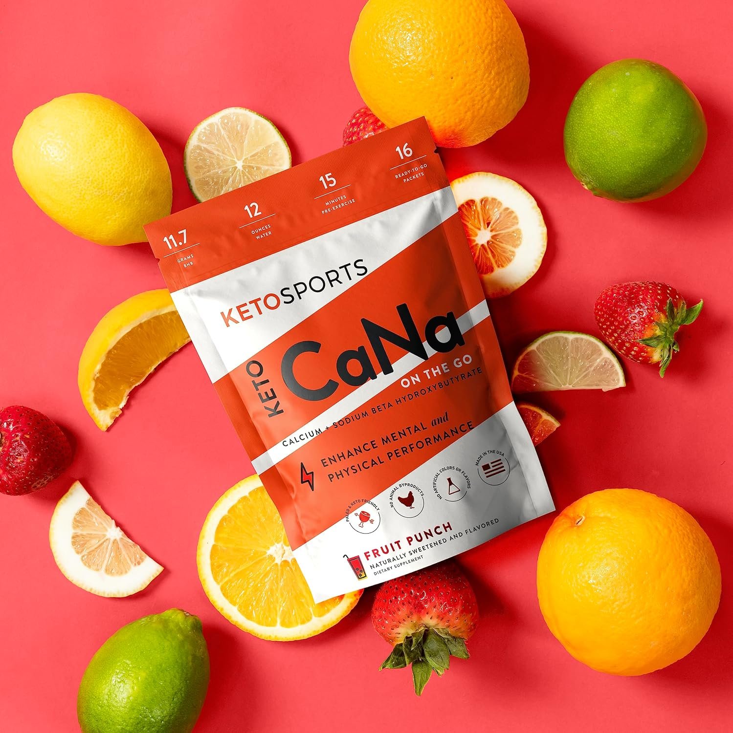 KetoSports KetoCaNa GO Single Serve Dietary Ketone Supplement for Physical and Mental Performance, Keto and Paleo-Friendly, Naturally Sweetened and Flavored 16 Stick Packs