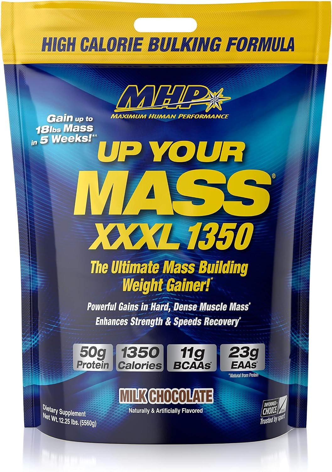 MHP UYM XXXL 1350 Mass Building Weight Gainer, Muscle Mass Gains, w/50g Protein, High Calories, 11g BCAAs, Leucine, Milk Chocolate, 16 Servings